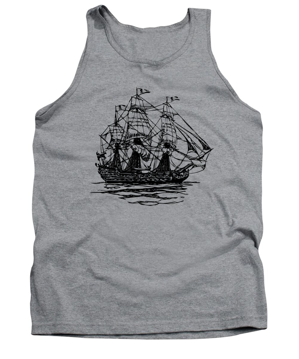 Pirate Ship Tank Top featuring the digital art Pirate Ship Artwork - Vintage by Nikki Marie Smith
