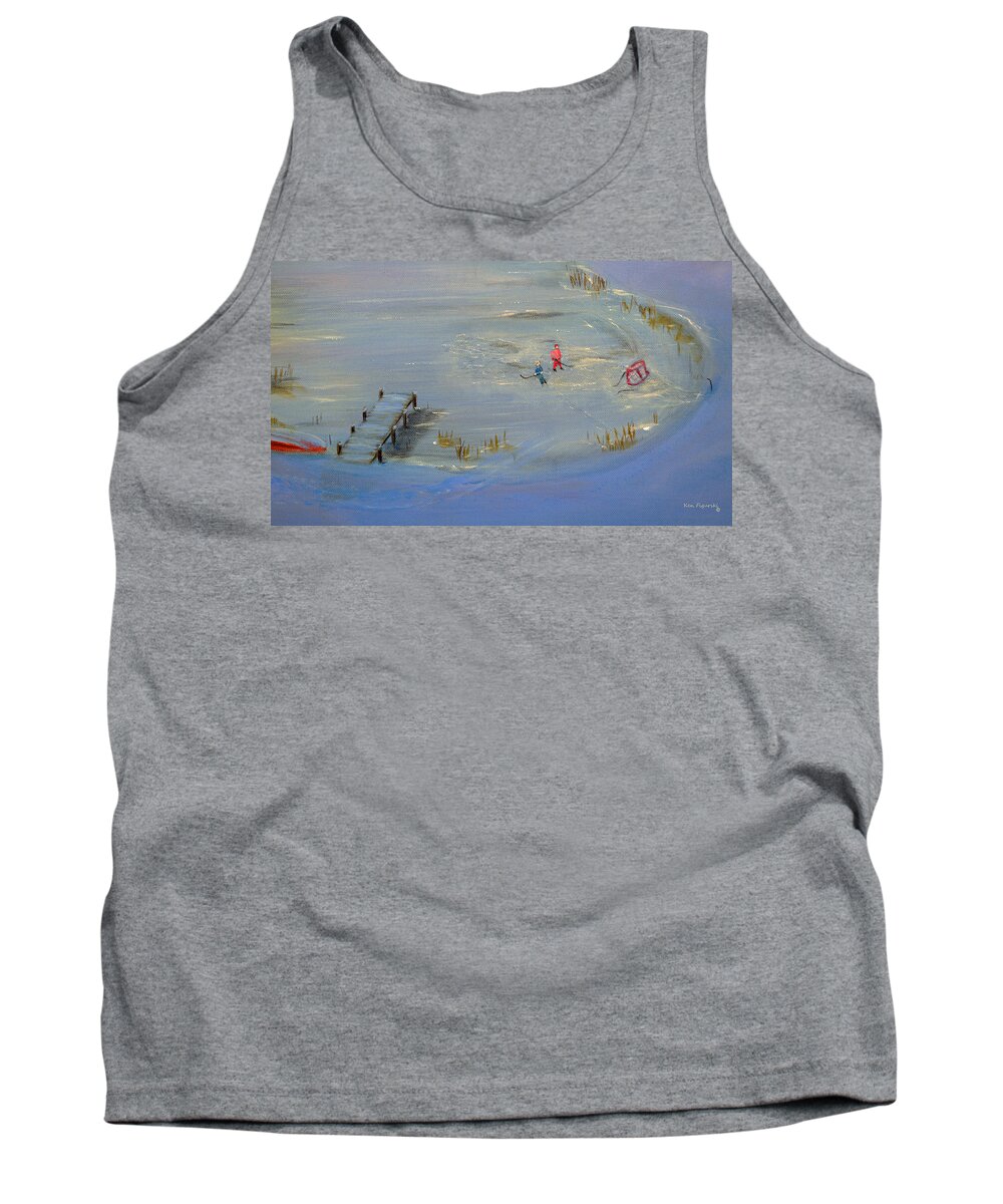 Sleigh Tank Top featuring the painting Pond Hockey by Ken Figurski