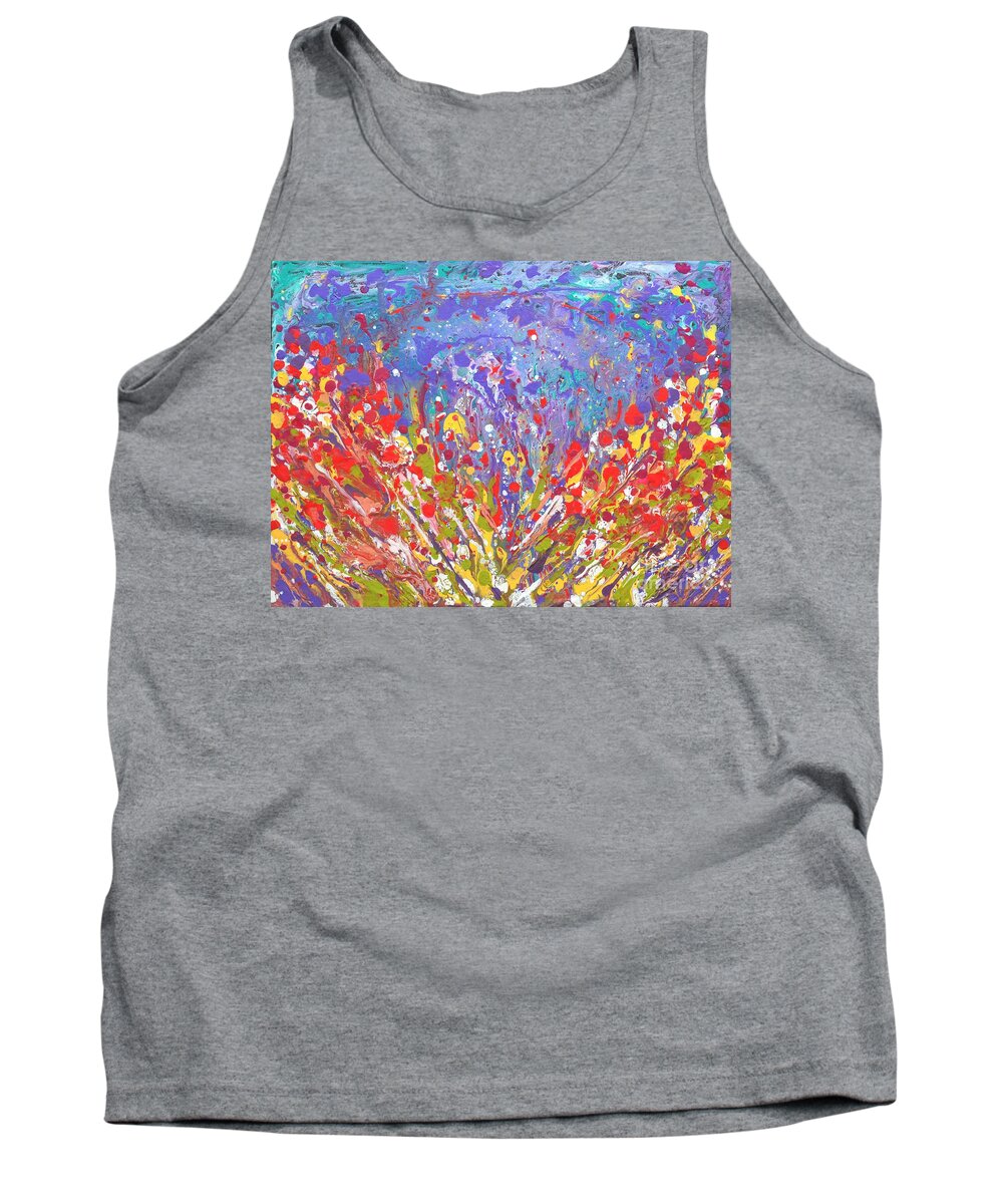 Poppies Tank Top featuring the painting Poppies Abstract Meadow Painting by Manjiri Kanvinde