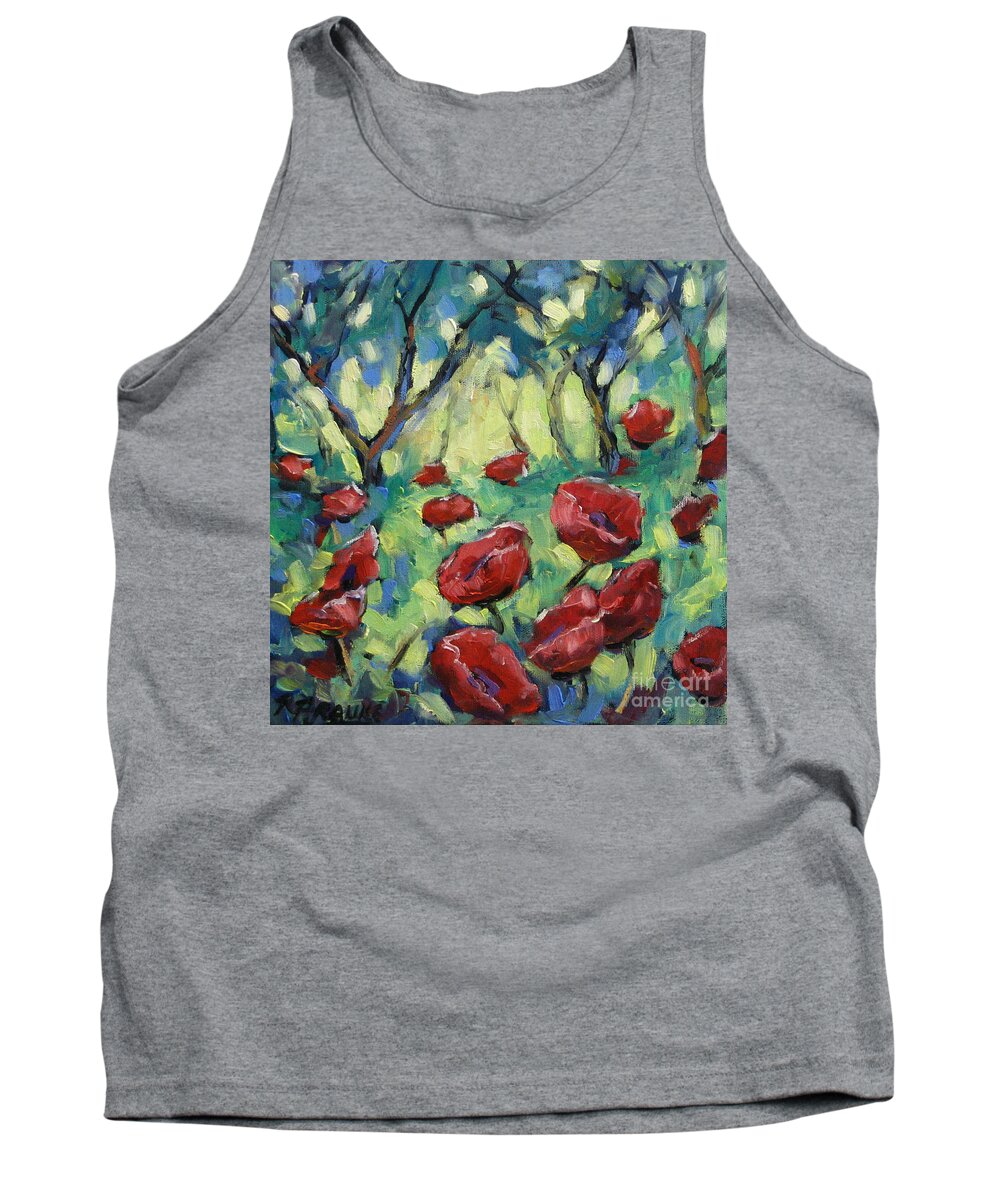 Art Tank Top featuring the painting Poppies Through The Forest by Richard T Pranke