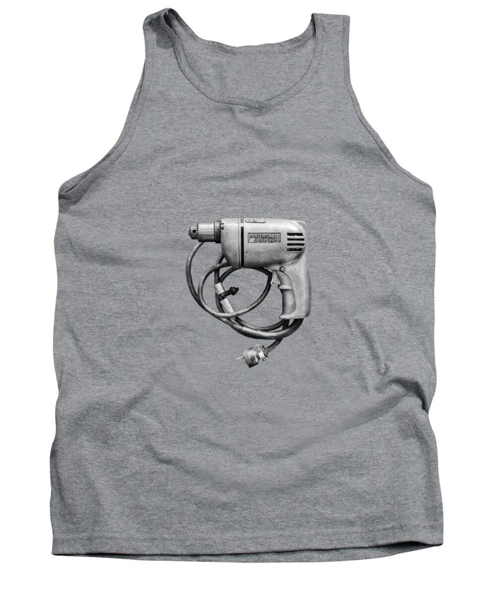 Antique Tank Top featuring the photograph Porter Cable Drill on Plywood 76 in BW by YoPedro