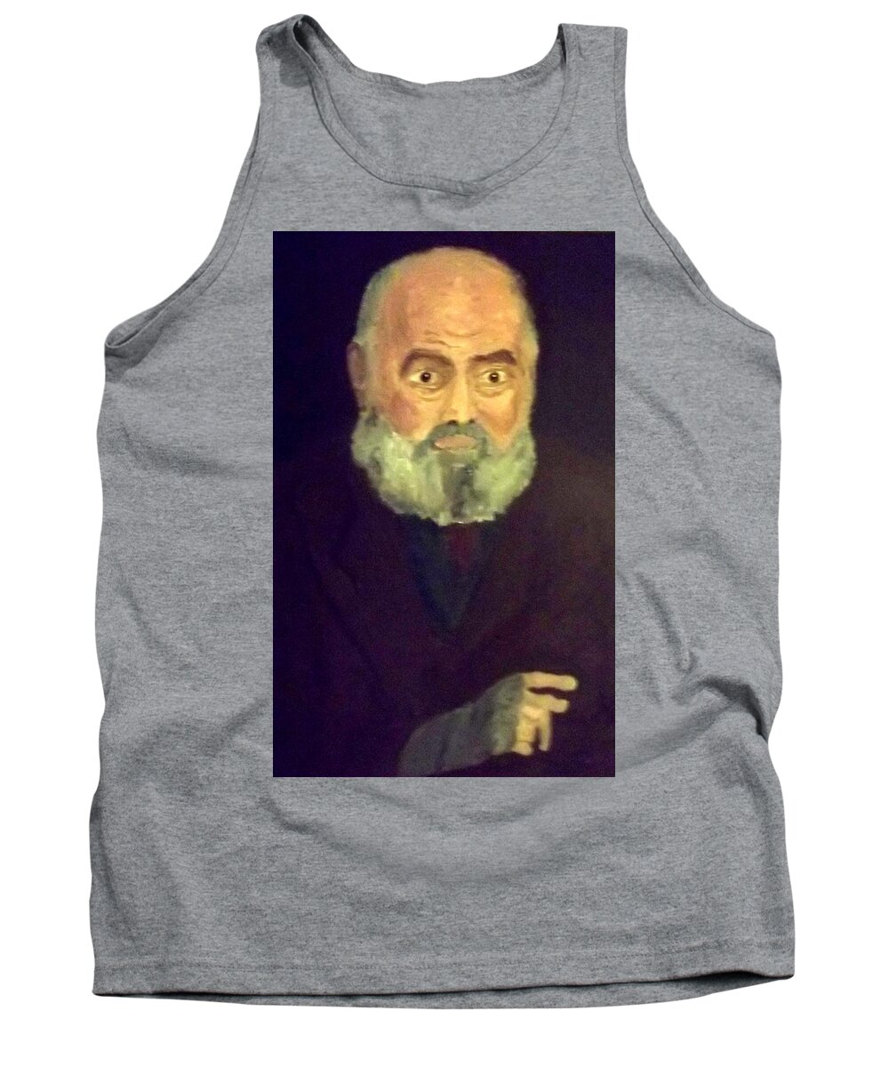 Old Man Tank Top featuring the painting Portrait of an Old Man Pointing the Finger by Peter Gartner
