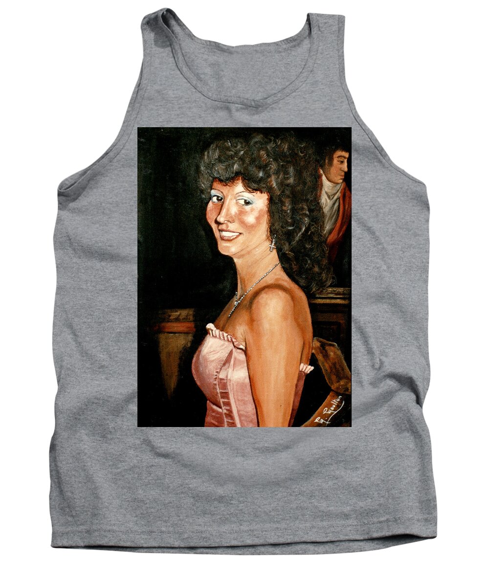 Kay Tank Top featuring the painting Portrait Of Kay In Pink Dress by Mackenzie Moulton