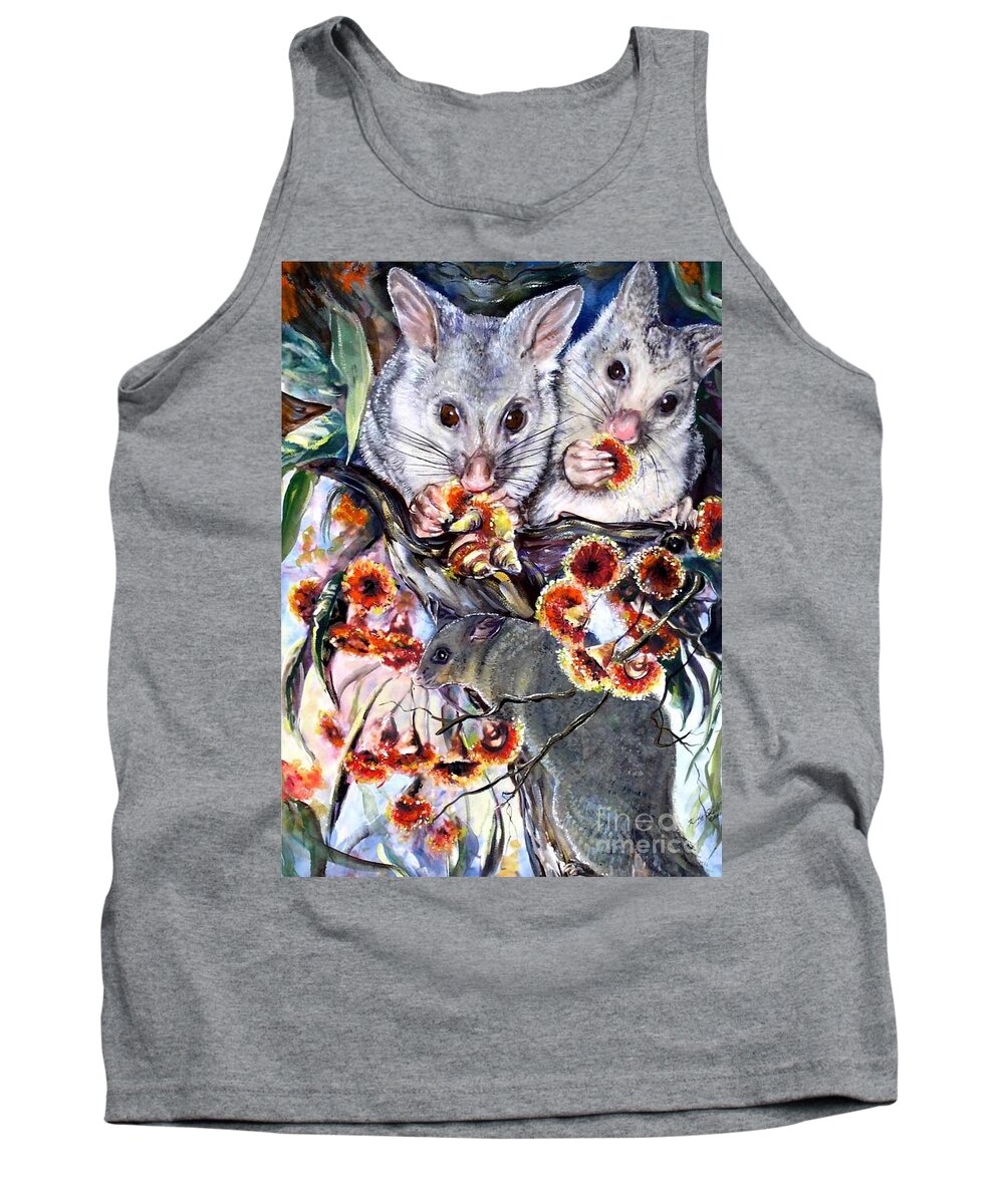 Gouache. Wildlife Tank Top featuring the painting Possum Family by Ryn Shell