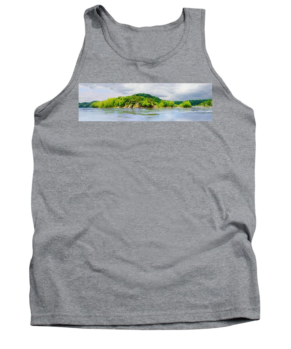 Cliffs; Crag; Deep; Landscape; Hills; Nature; Outdoors; Park; River; Rock; Scenic; Strength; Terrain; Travel; Forest; Vacations; Water; Wild; Palisaides; Storm; Panorama Tank Top featuring the photograph Potomac Palisaides by Frances Miller