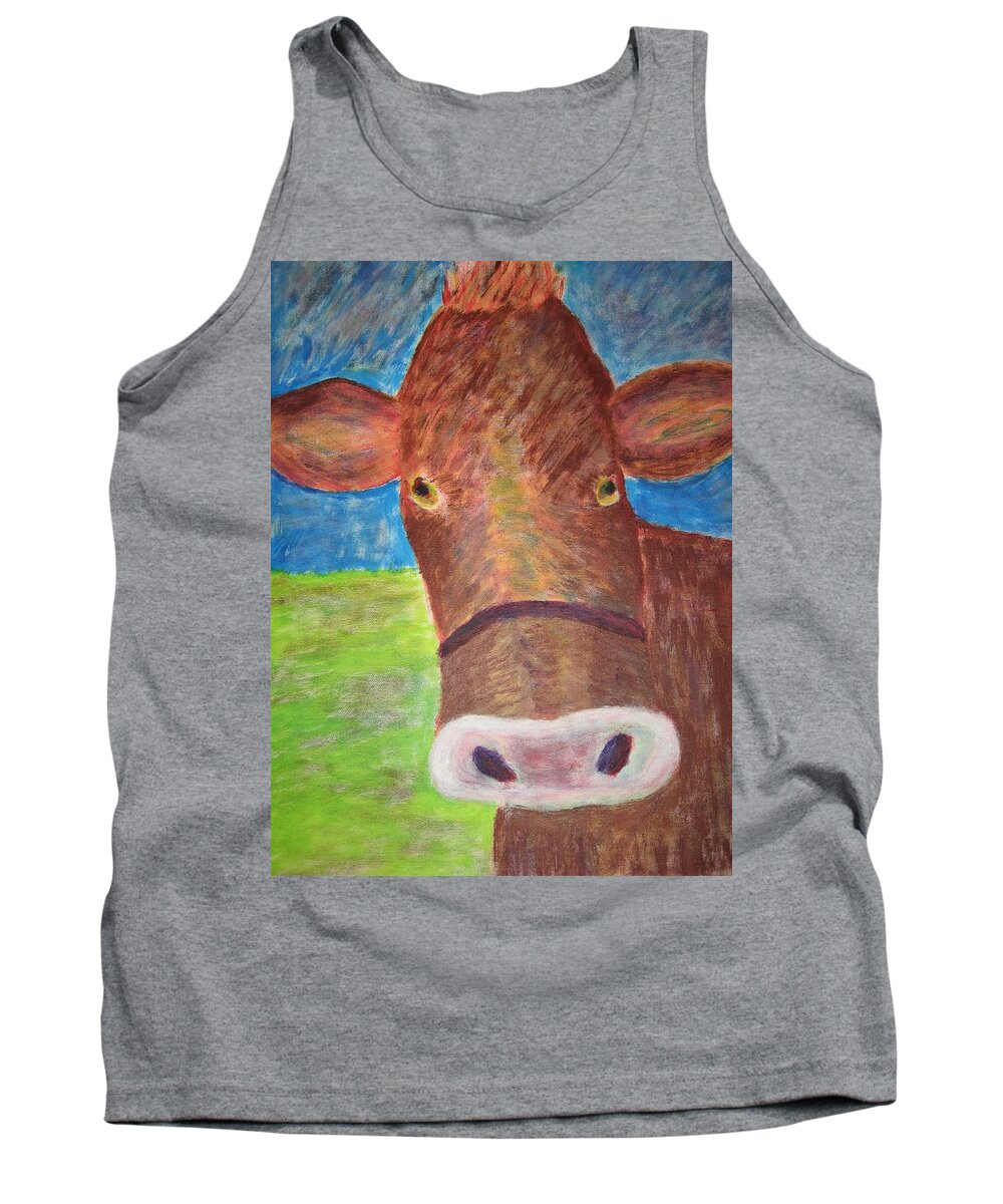 Cow Tank Top featuring the painting Pretty Hazel by John Scates