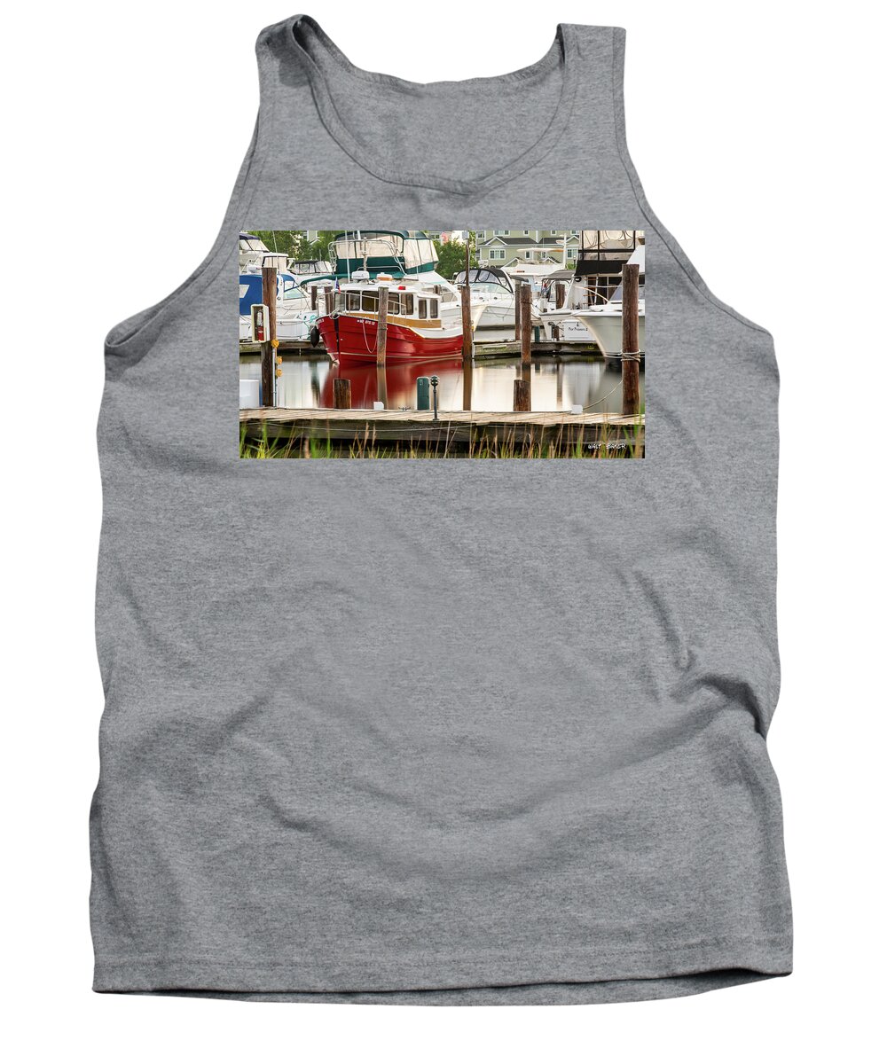 Boat Tank Top featuring the photograph Pretty Red Boat by Walt Baker
