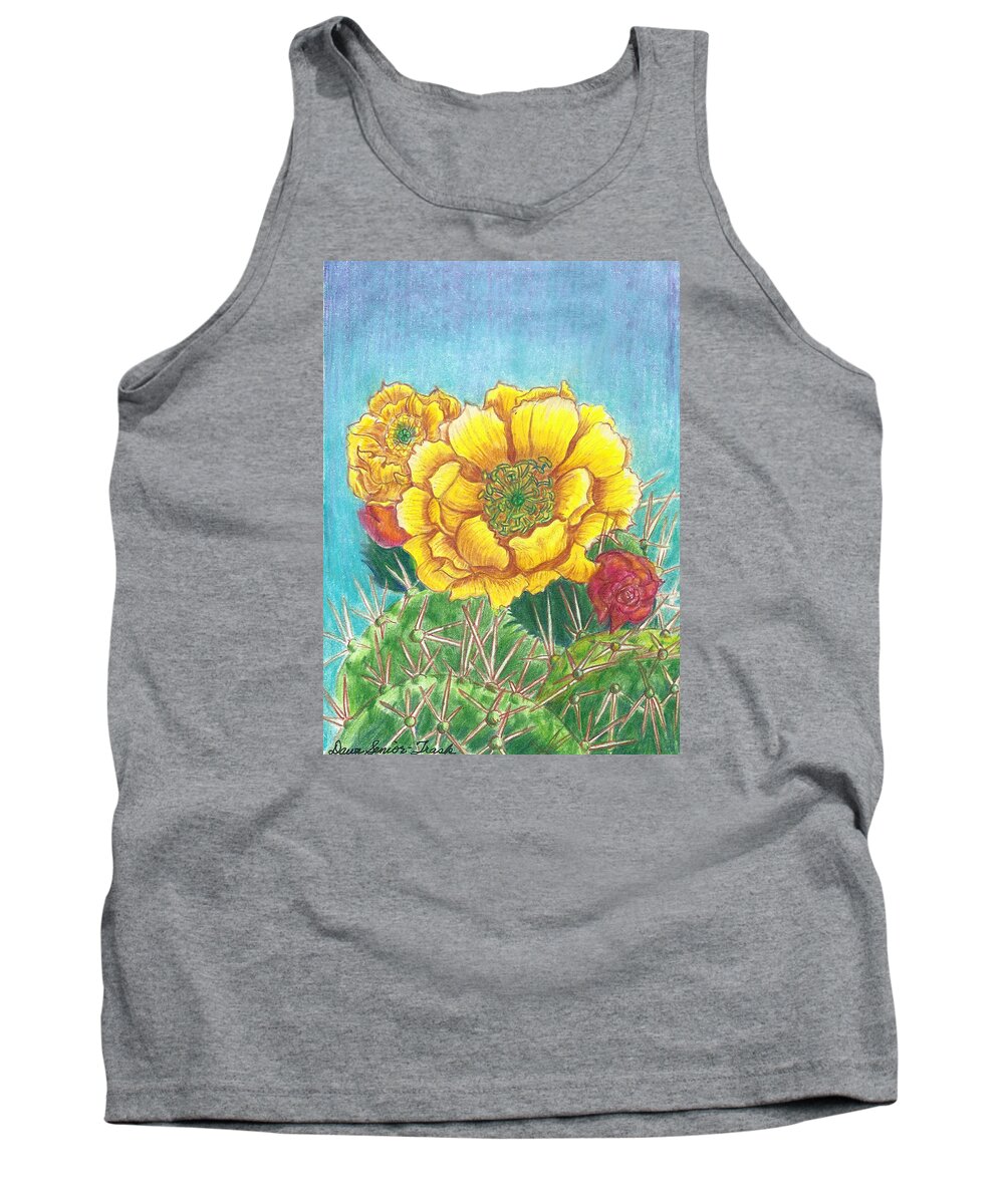 Floral Tank Top featuring the drawing Prickly Pear Cactus Flowering by Dawn Senior-Trask