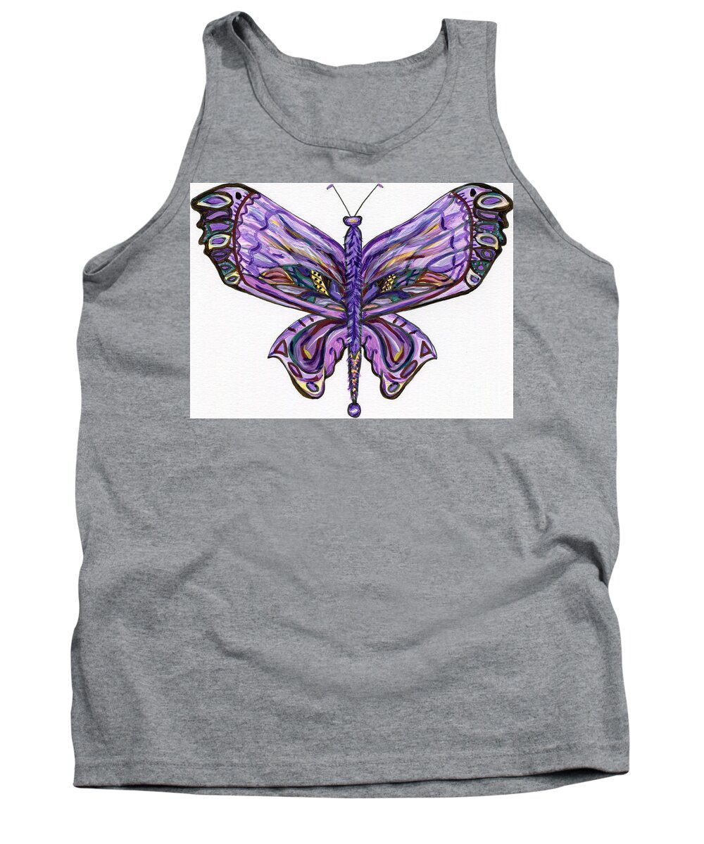 Purple Tank Top featuring the painting Purple Butterfly Illustration by Catherine Gruetzke-Blais