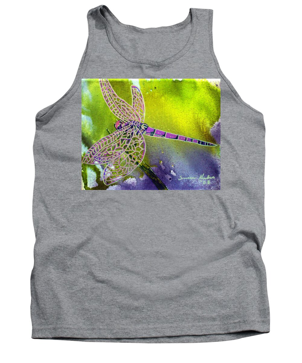 Dragonfly Tank Top featuring the painting Purple Dragonfly by Susan Kubes