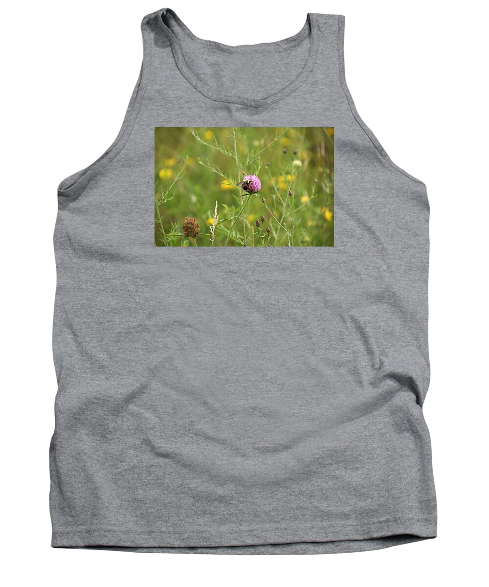 Purple Flower & Bee Tank Top featuring the photograph Purple flower and Bee by Susan Jensen