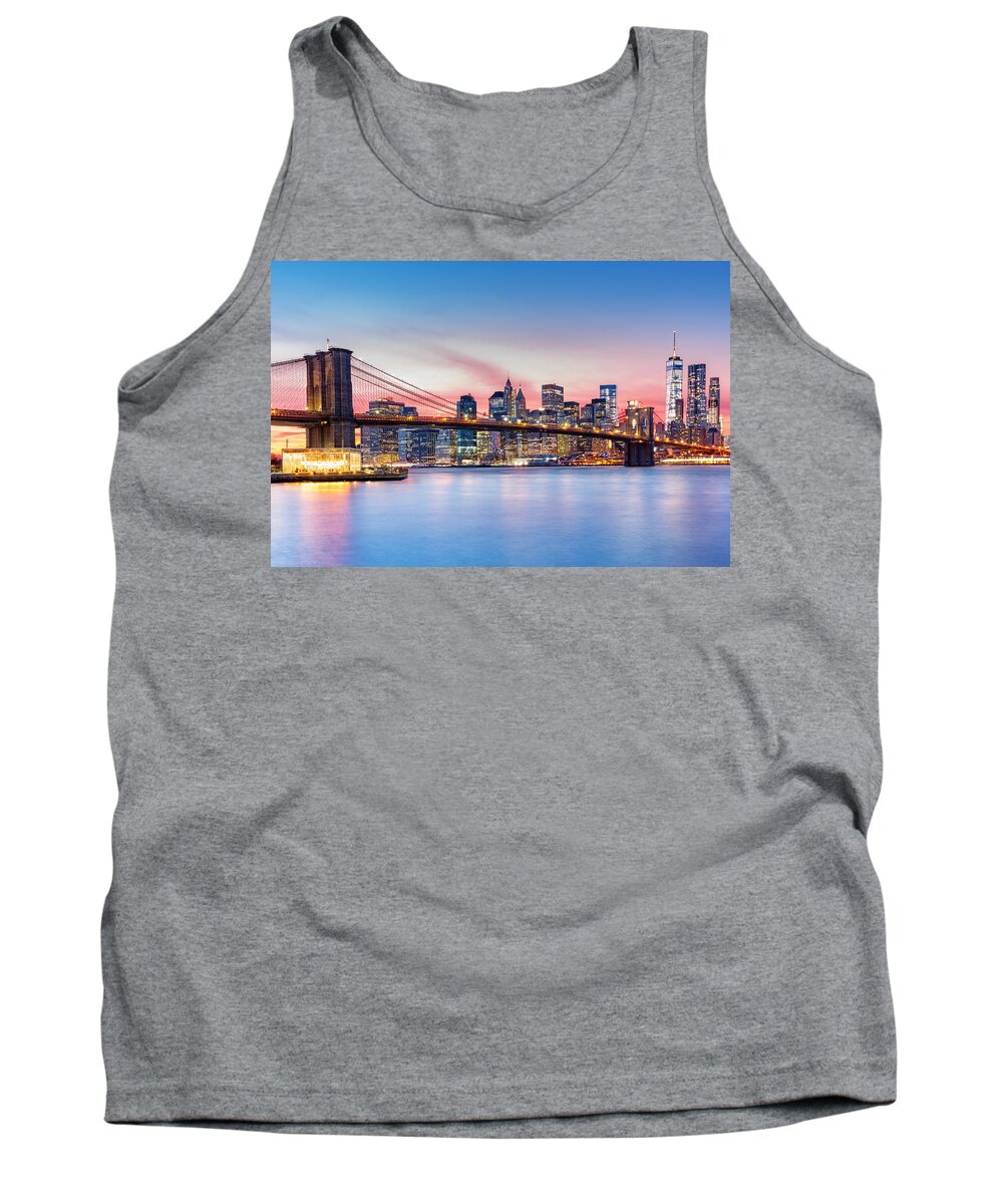 America Tank Top featuring the photograph Purple NYC sunset by Mihai Andritoiu