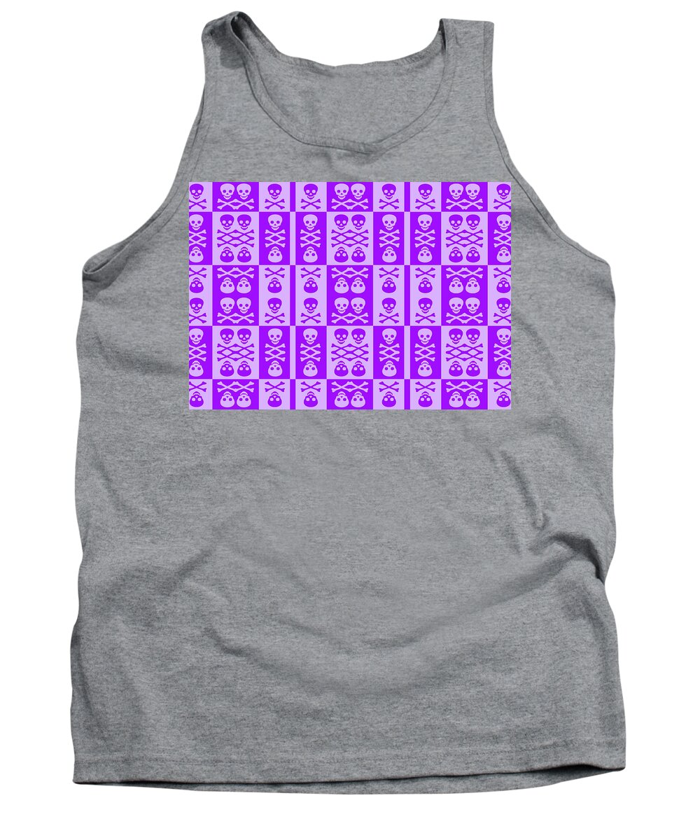 Purple Tank Top featuring the digital art Purple Skull and Crossbones Pattern by Roseanne Jones