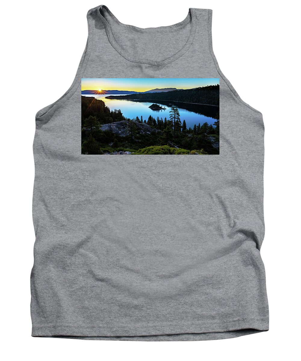 Af Zoom 24-70mm F/2.8g Tank Top featuring the photograph Radiant Sunrise on Emerald Bay by John Hight