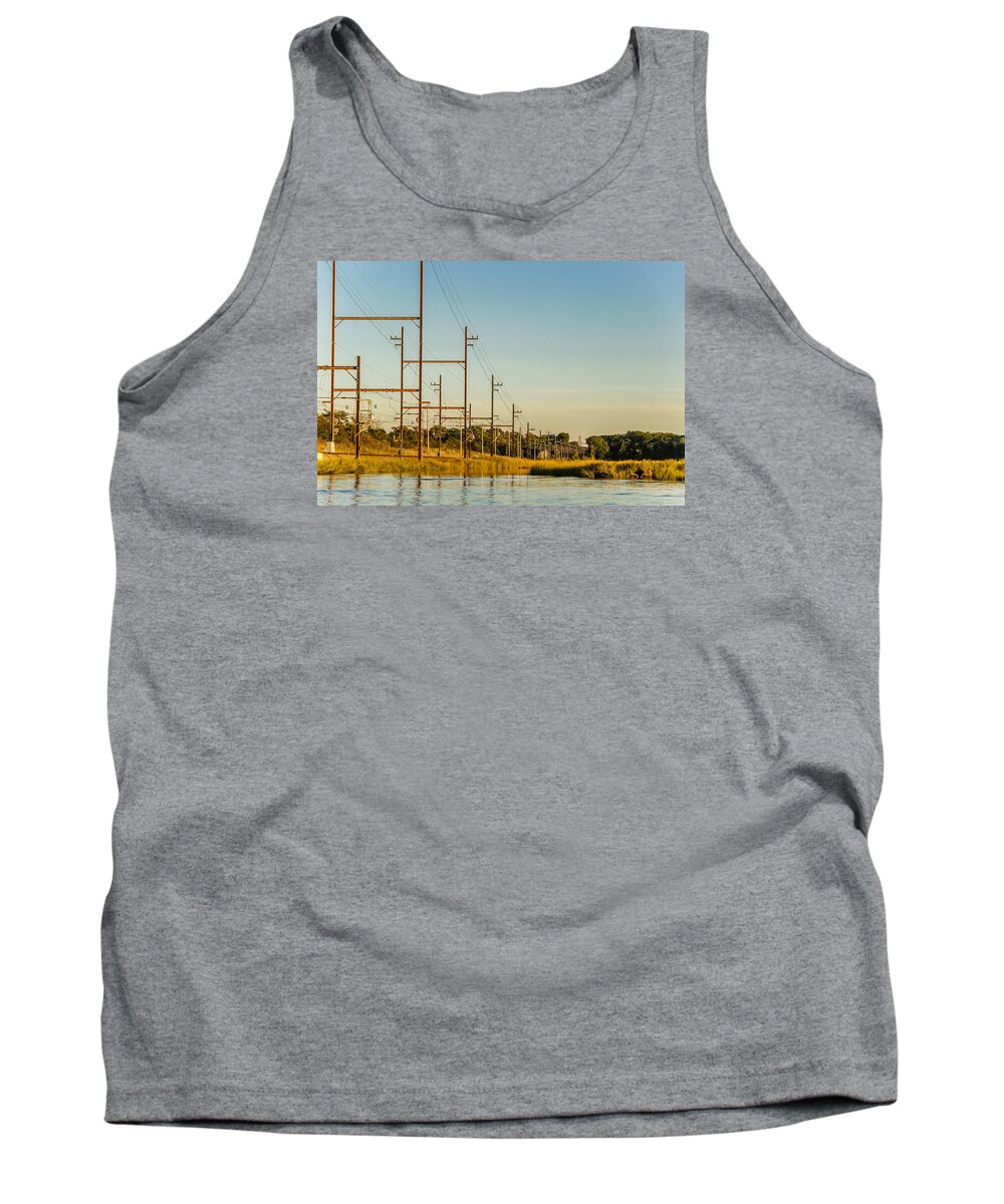 Cheesequake Creek Tank Top featuring the photograph Rail tracks at cheesequake creek by SAURAVphoto Online Store