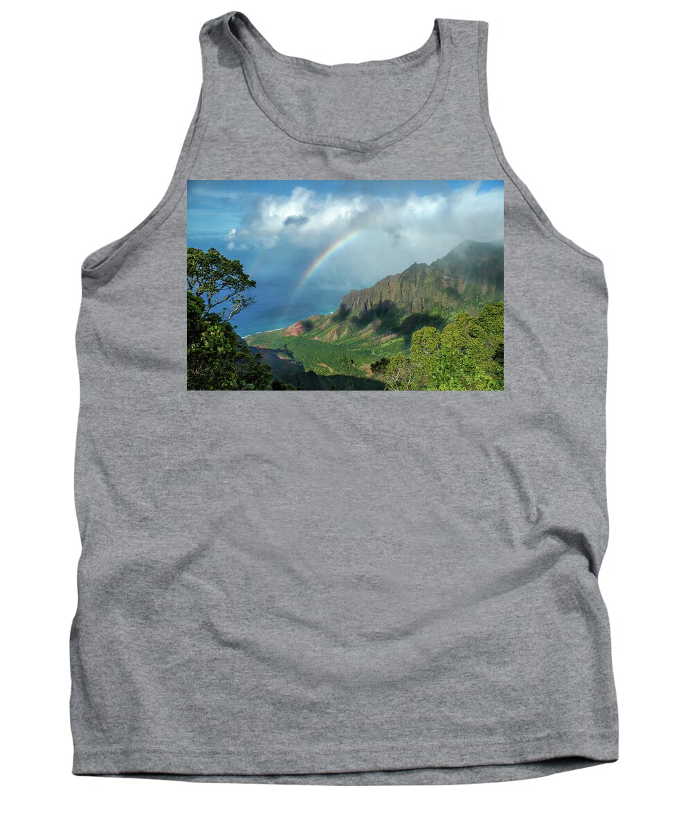 Landscape Tank Top featuring the photograph Rainbow at Kalalau Valley by James Eddy