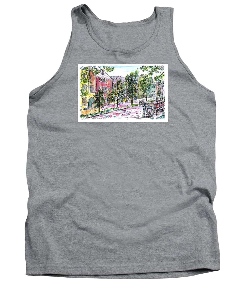 Charleston Tank Top featuring the painting Rainbow Row by Patrick Grills