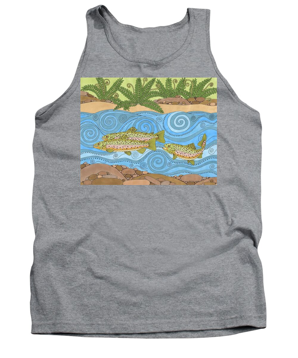 Fish Tank Top featuring the drawing Rainbow Trout by Pamela Schiermeyer