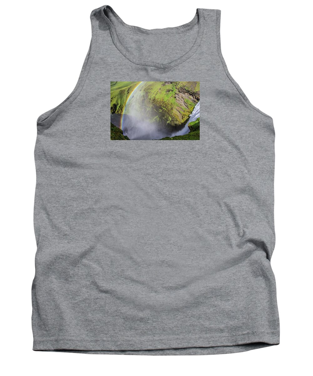Rainbow Tank Top featuring the photograph Rainbows and Waterfalls Iceland by Venetia Featherstone-Witty