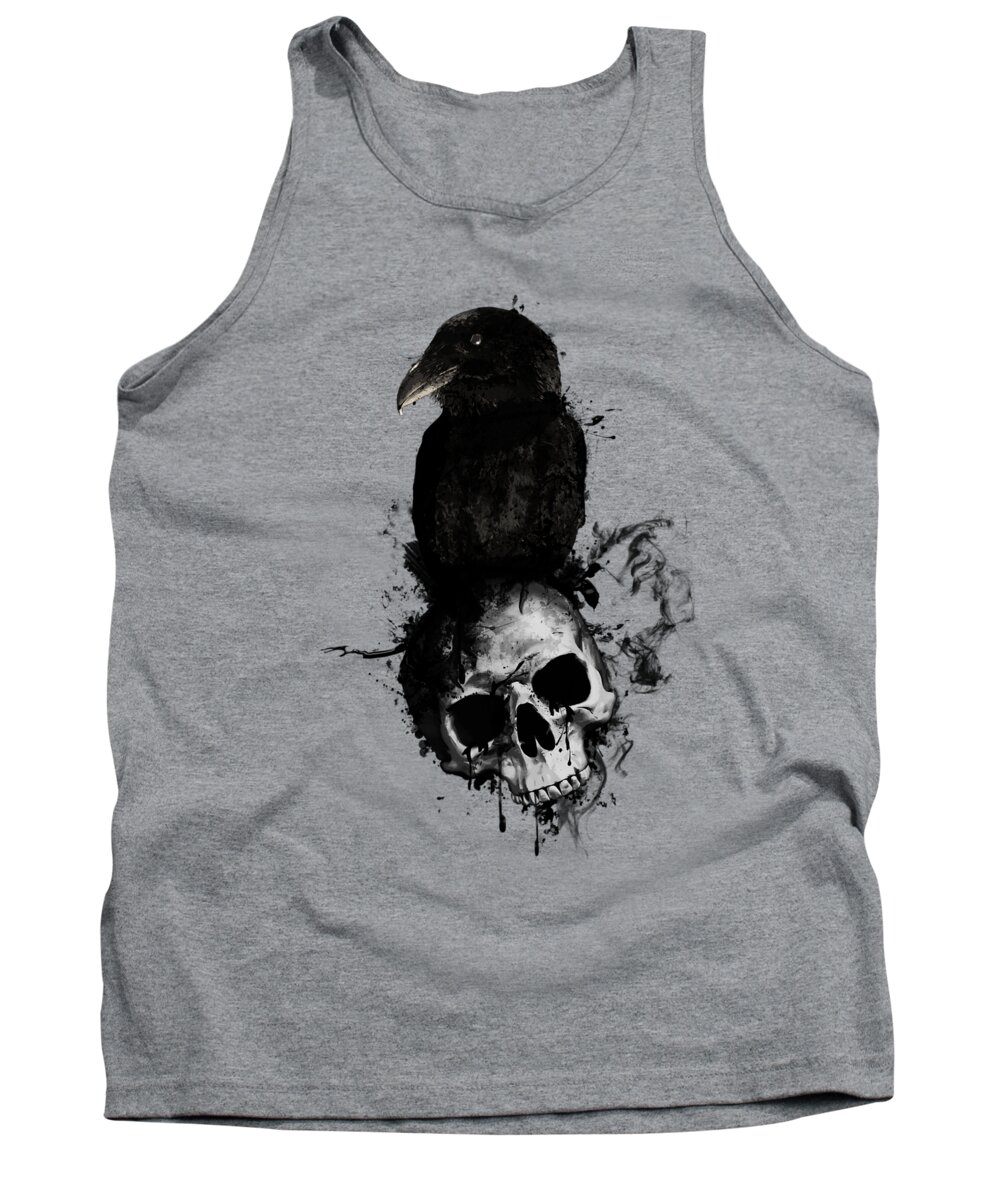 Raven Tank Top featuring the mixed media Raven and Skull by Nicklas Gustafsson
