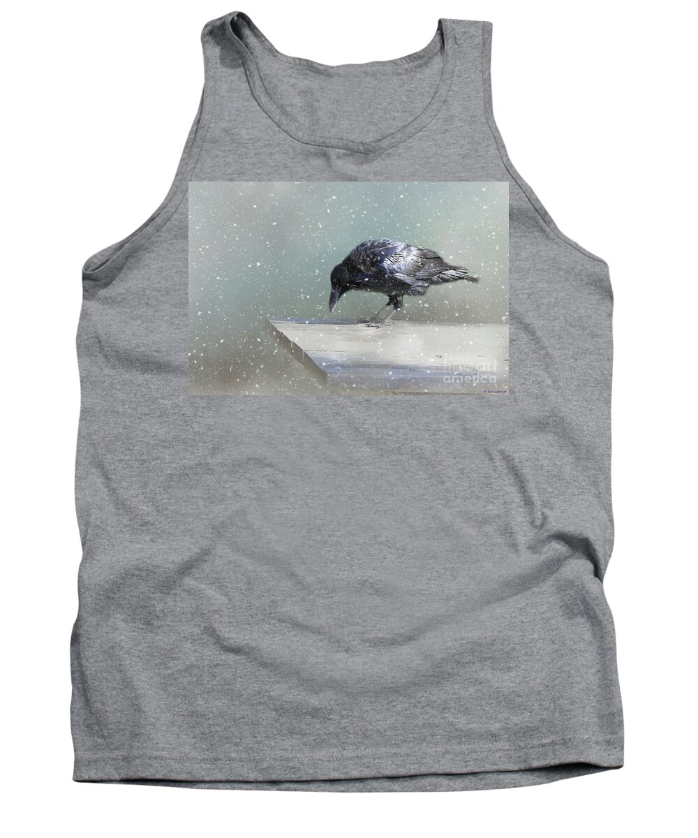 Common Raven Tank Top featuring the photograph Raven in Winter by Eva Lechner
