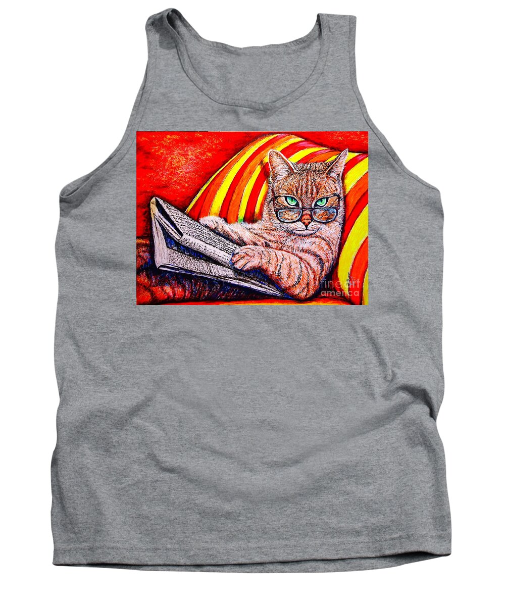 Reading Tank Top featuring the painting Reading by Viktor Lazarev