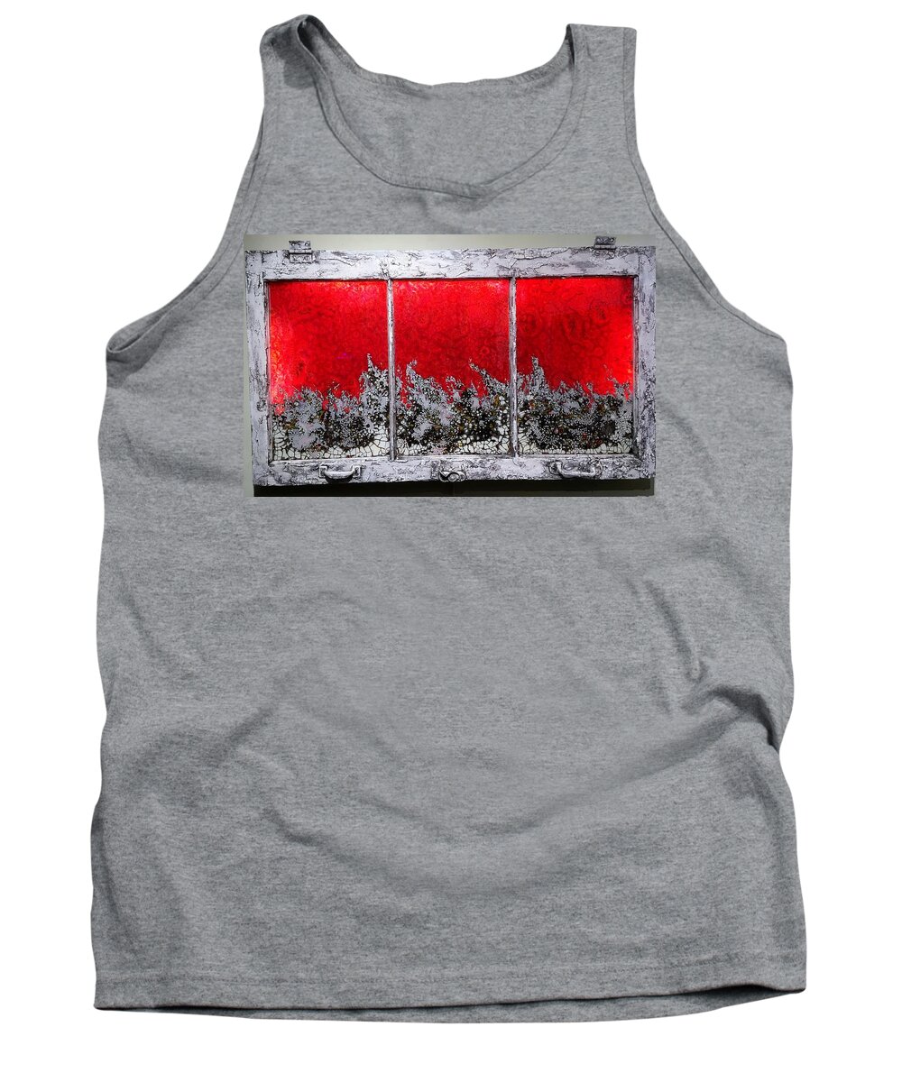 Old Window Tank Top featuring the mixed media Red and White Window # 1 by Christopher Schranck