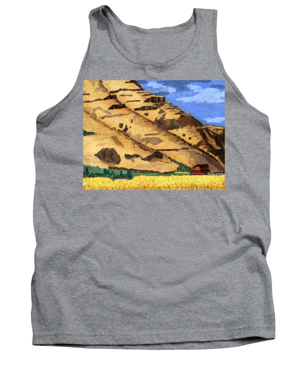 Canyon Tank Top featuring the digital art Red Barn by Ken Taylor