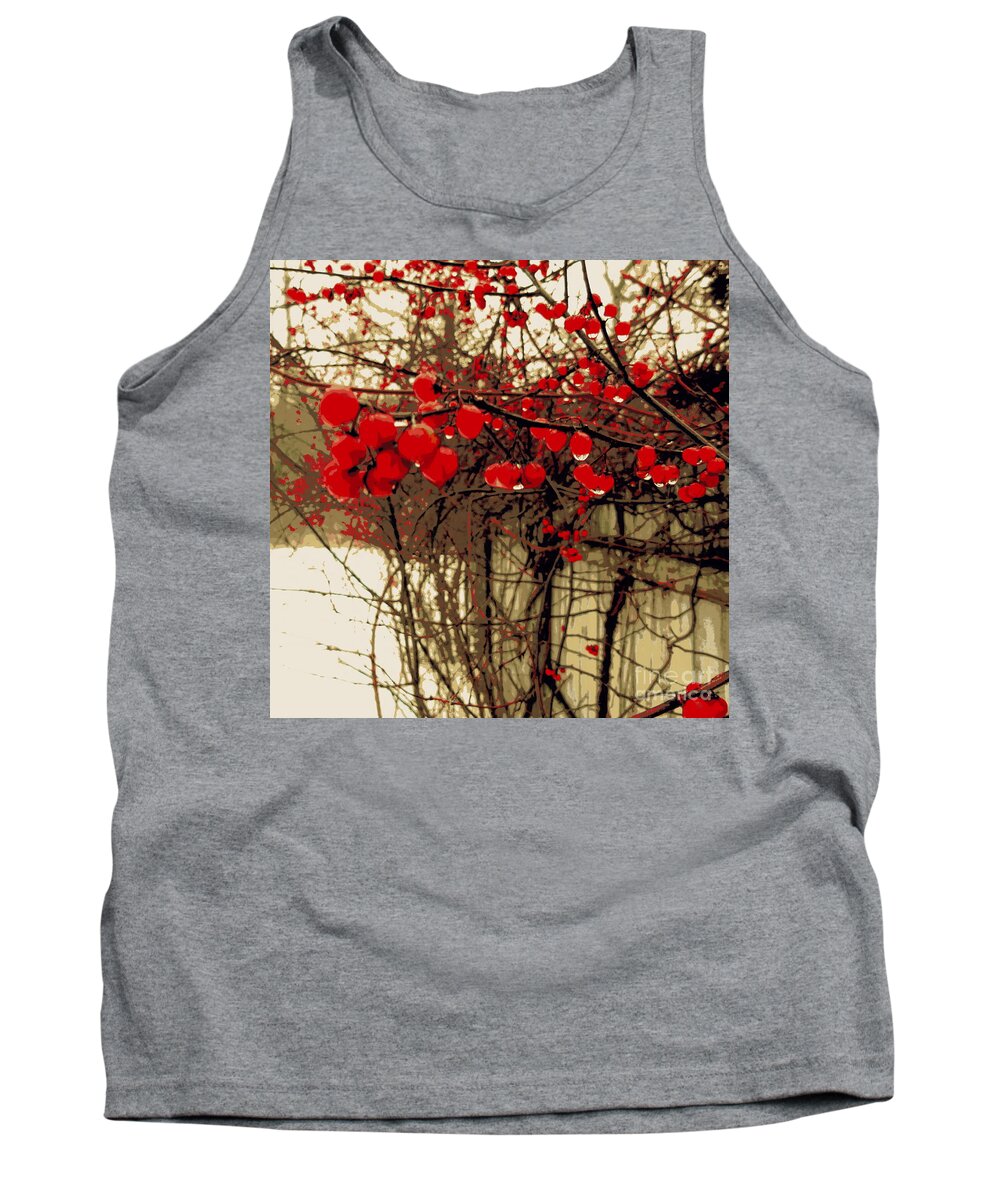 Winter Tank Top featuring the mixed media Red Berries in Winter by Susan Lafleur