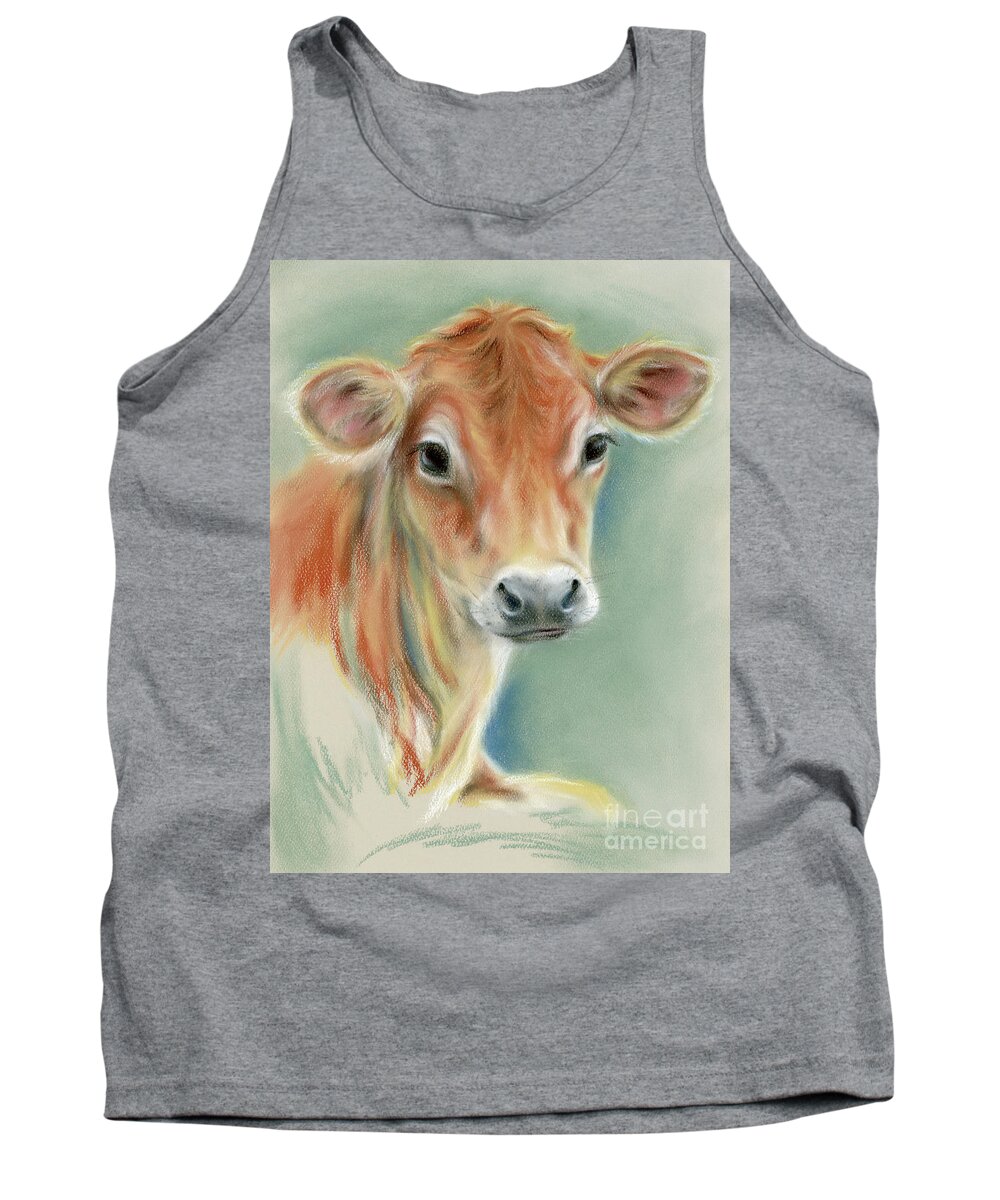 Farm Animal Tank Top featuring the painting Red Calf Portrait by MM Anderson