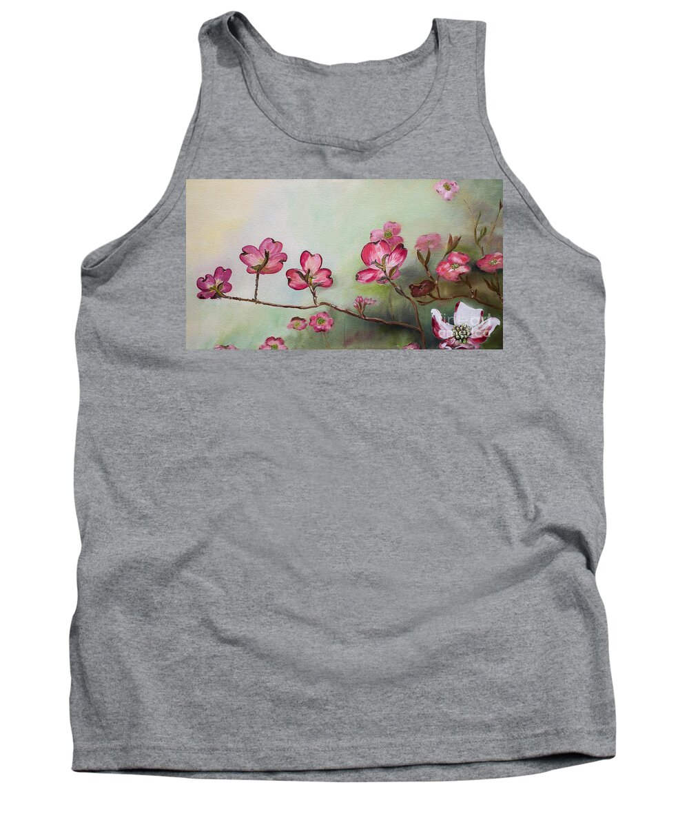 Red Dogwood Tank Top featuring the painting Red Dogwood - Cherokee - Springtime by Jan Dappen