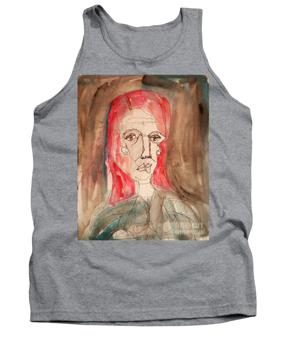 Woman Tank Top featuring the mixed media Red Headed Stranger by A K Dayton