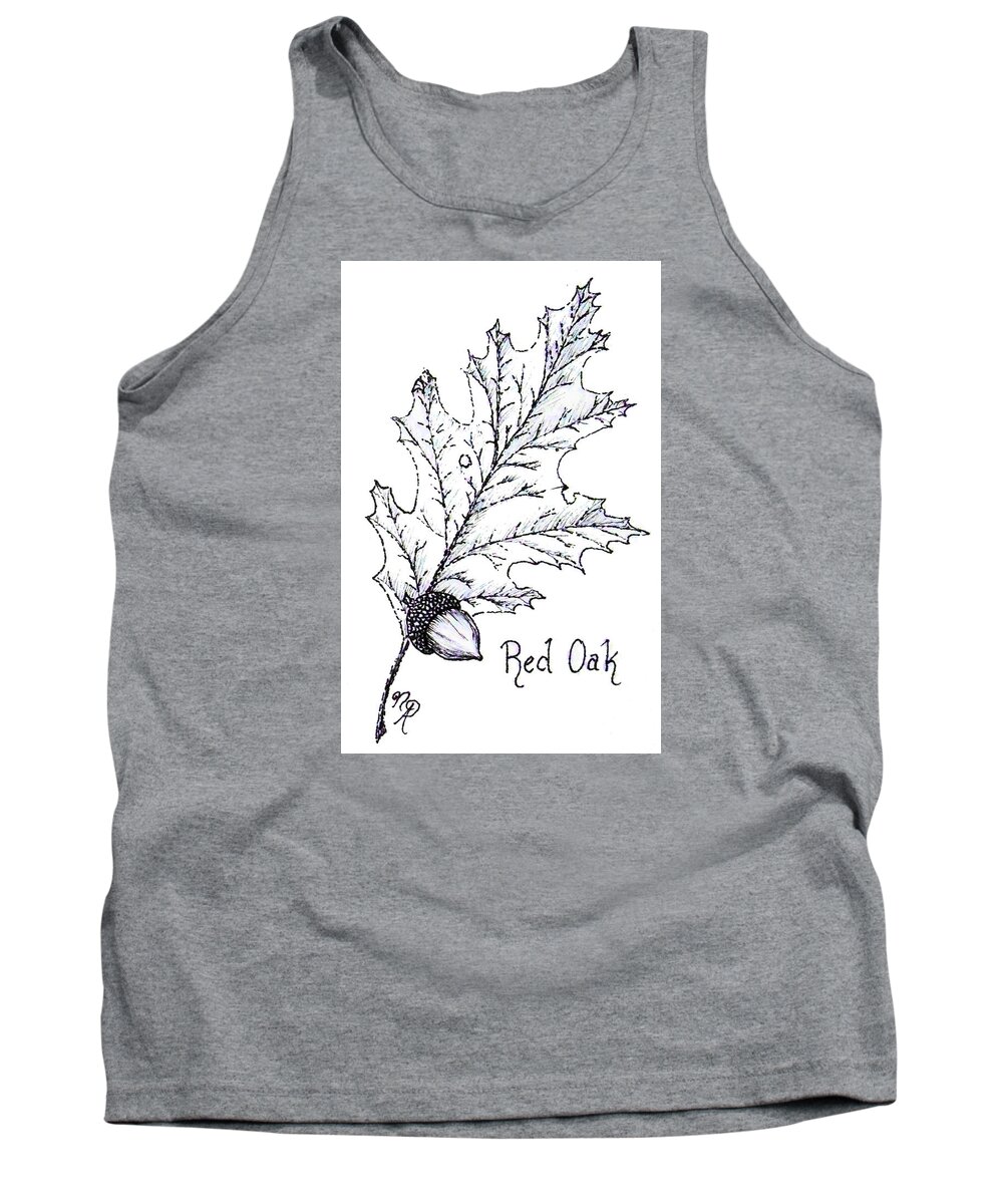 Red Oak Tank Top featuring the drawing Red Oak leaf and acorn by Nicole Angell