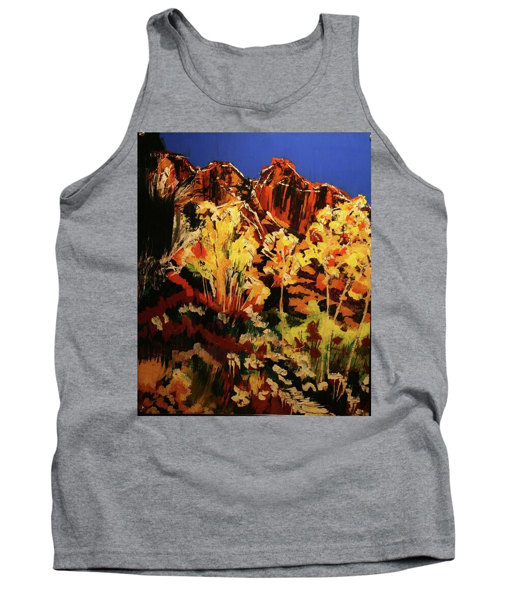 Impressionistic Tank Top featuring the painting Red Rocks Aspen by Marilyn Quigley