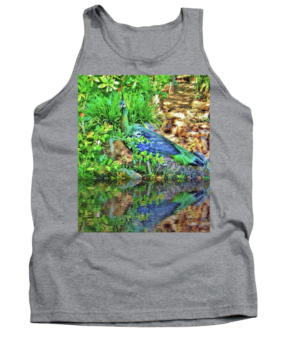 Peahen Tank Top featuring the photograph Reflection of Beauty by Doris Aguirre