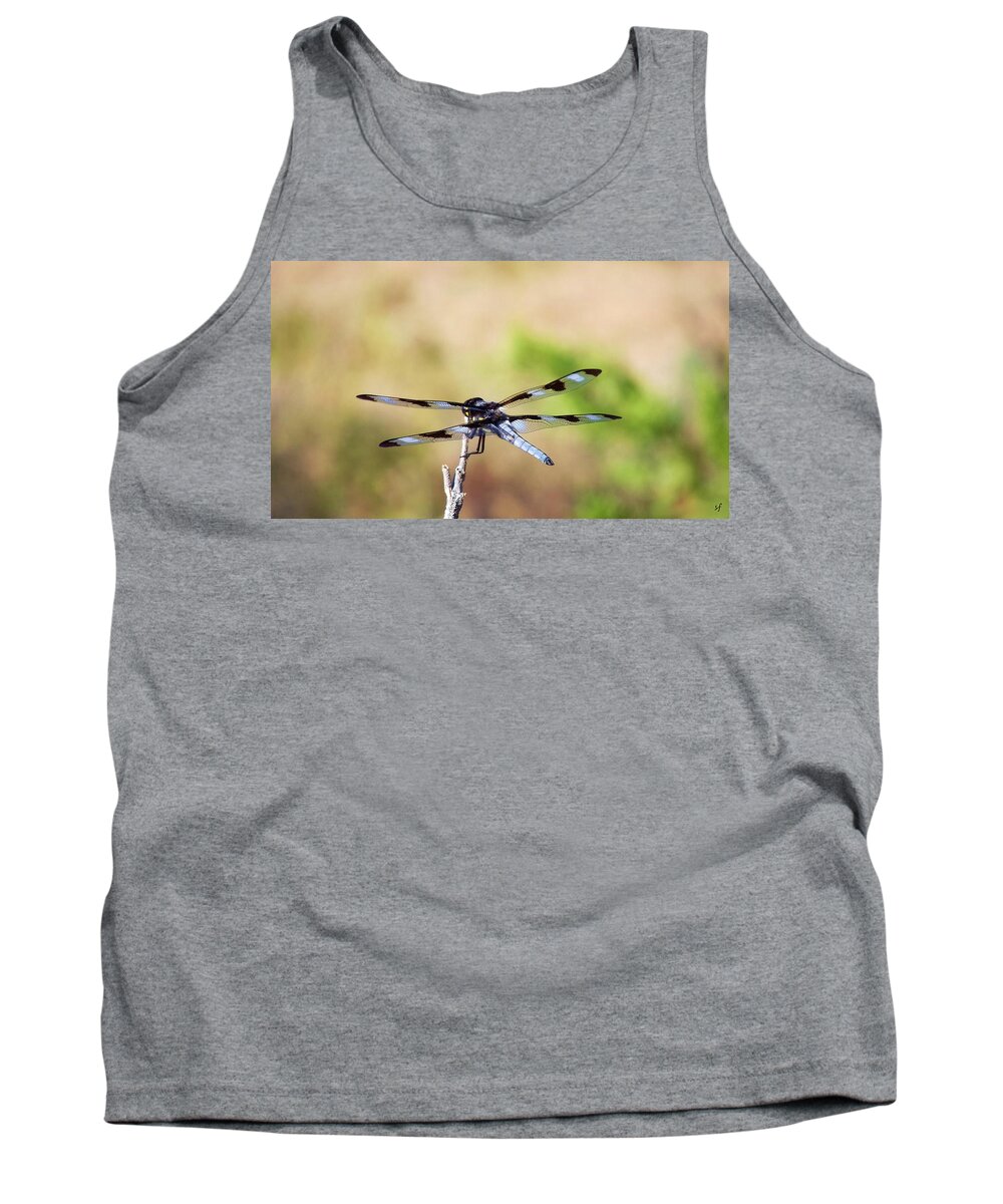 Dragonfly Tank Top featuring the photograph Rest Area, Dragonfly on a Branch by Shelli Fitzpatrick