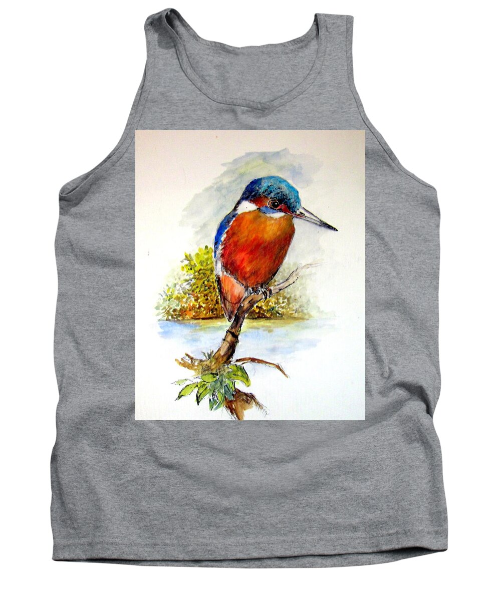Fish Tank Top featuring the painting River Kingfisher by Jason Sentuf