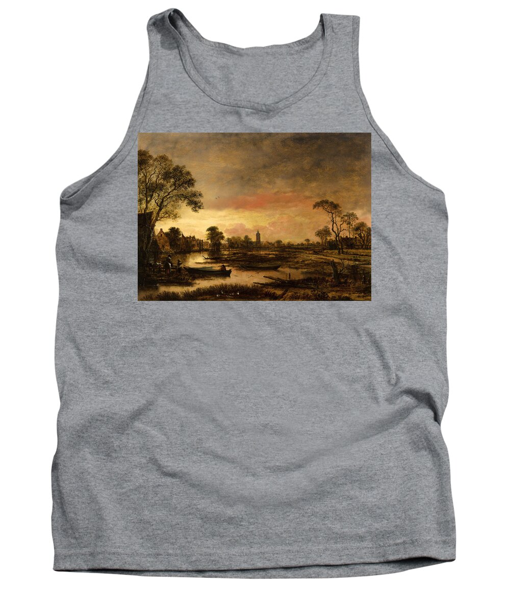 River Landscape Tank Top featuring the painting River Landscape by Aert van der Neer
