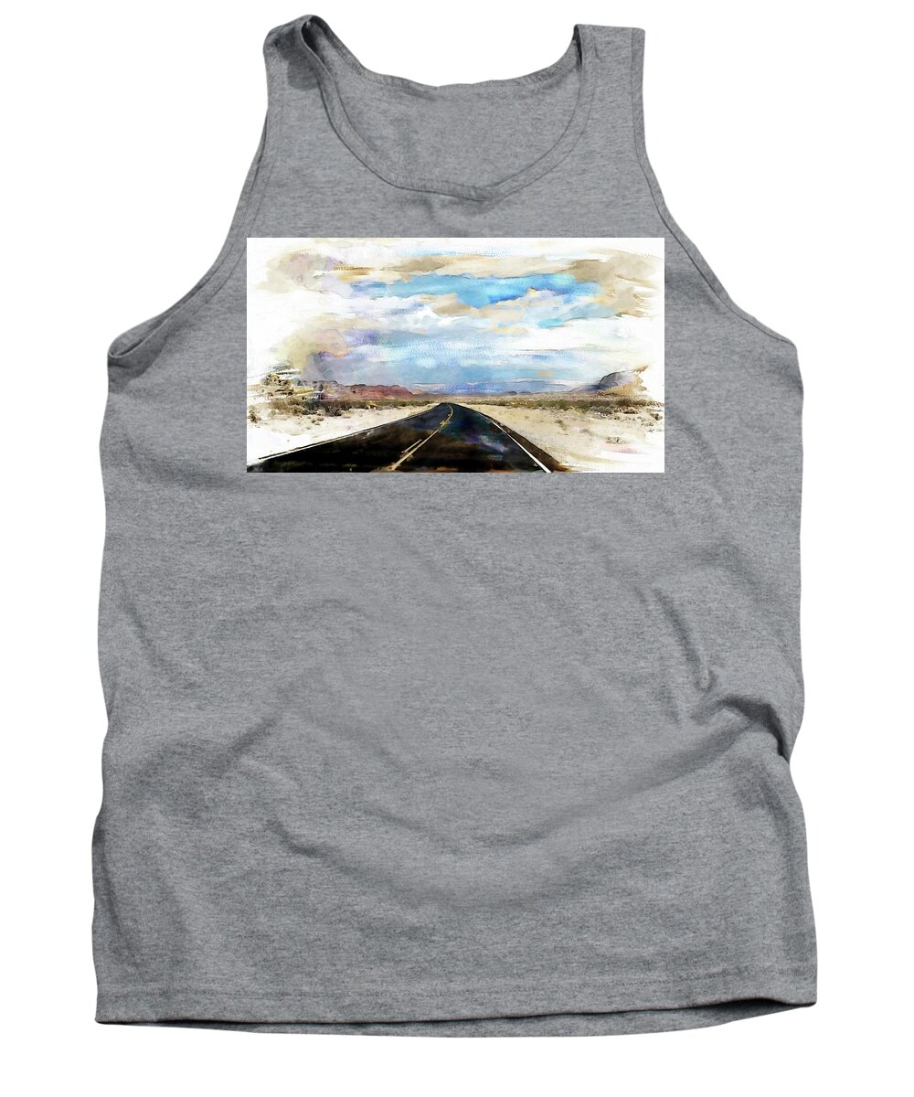 Road Tank Top featuring the digital art Road in the desert by Rob Smith's