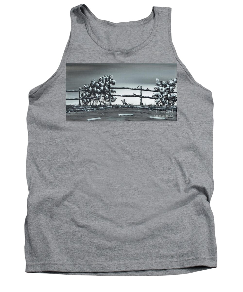 Landscape Tank Top featuring the painting Road Runner. by Kenneth Clarke