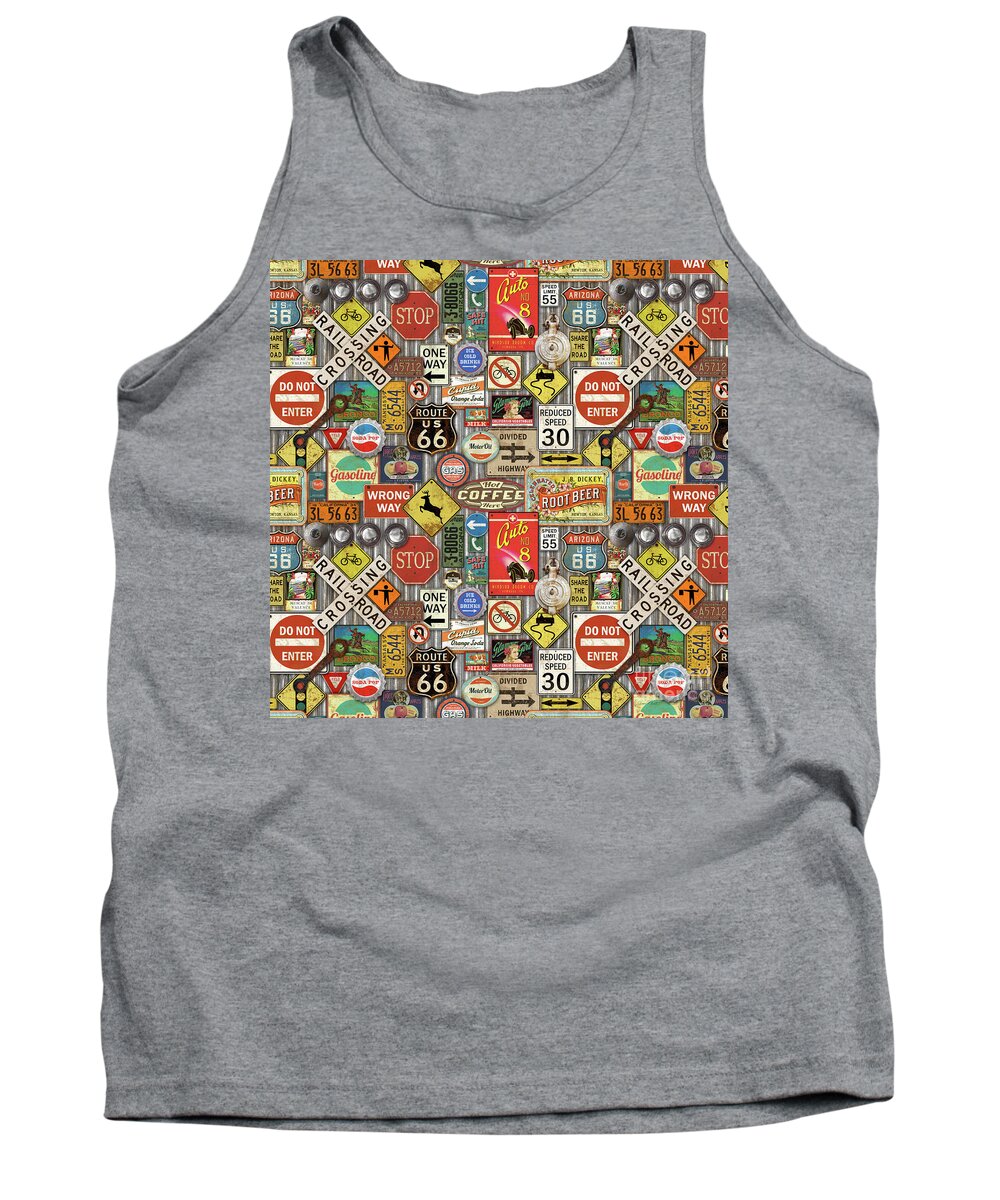 Route 66 Tank Top featuring the painting Roads Signs on Steel-JP3959-b by Jean Plout
