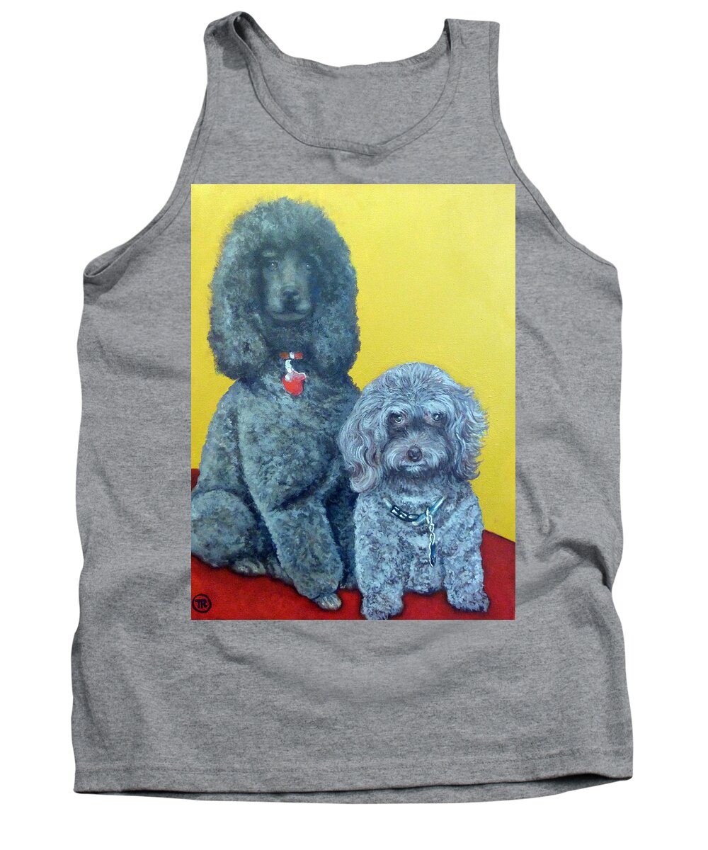 Pet Portrait Tank Top featuring the painting Roger and Bella by Tom Roderick