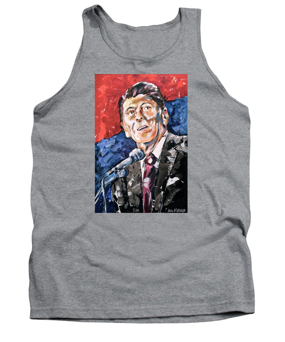 President Tank Top featuring the painting Ronald Reagan by Alan Metzger