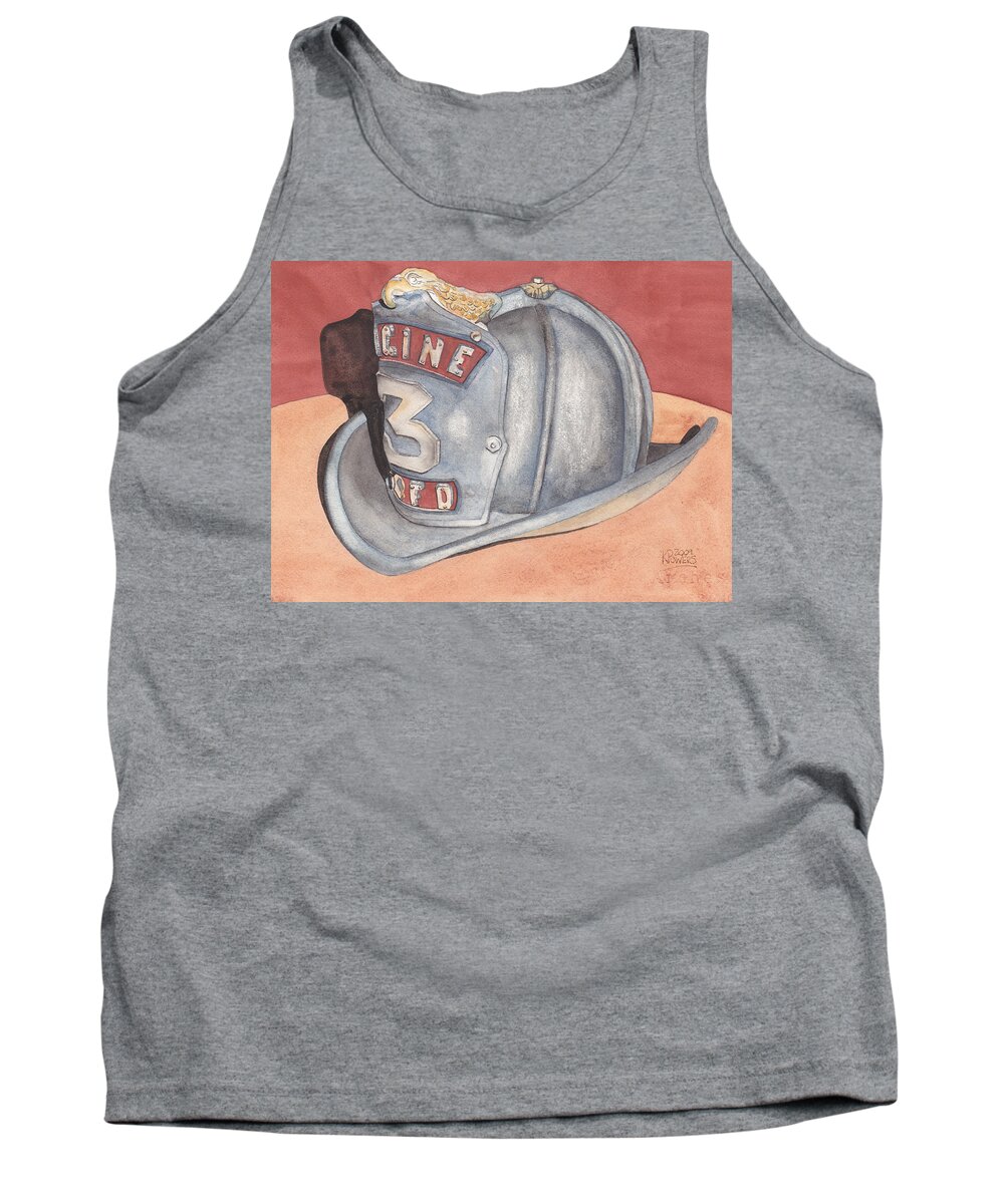 Fire Tank Top featuring the painting Rondo's Fire Helmet by Ken Powers