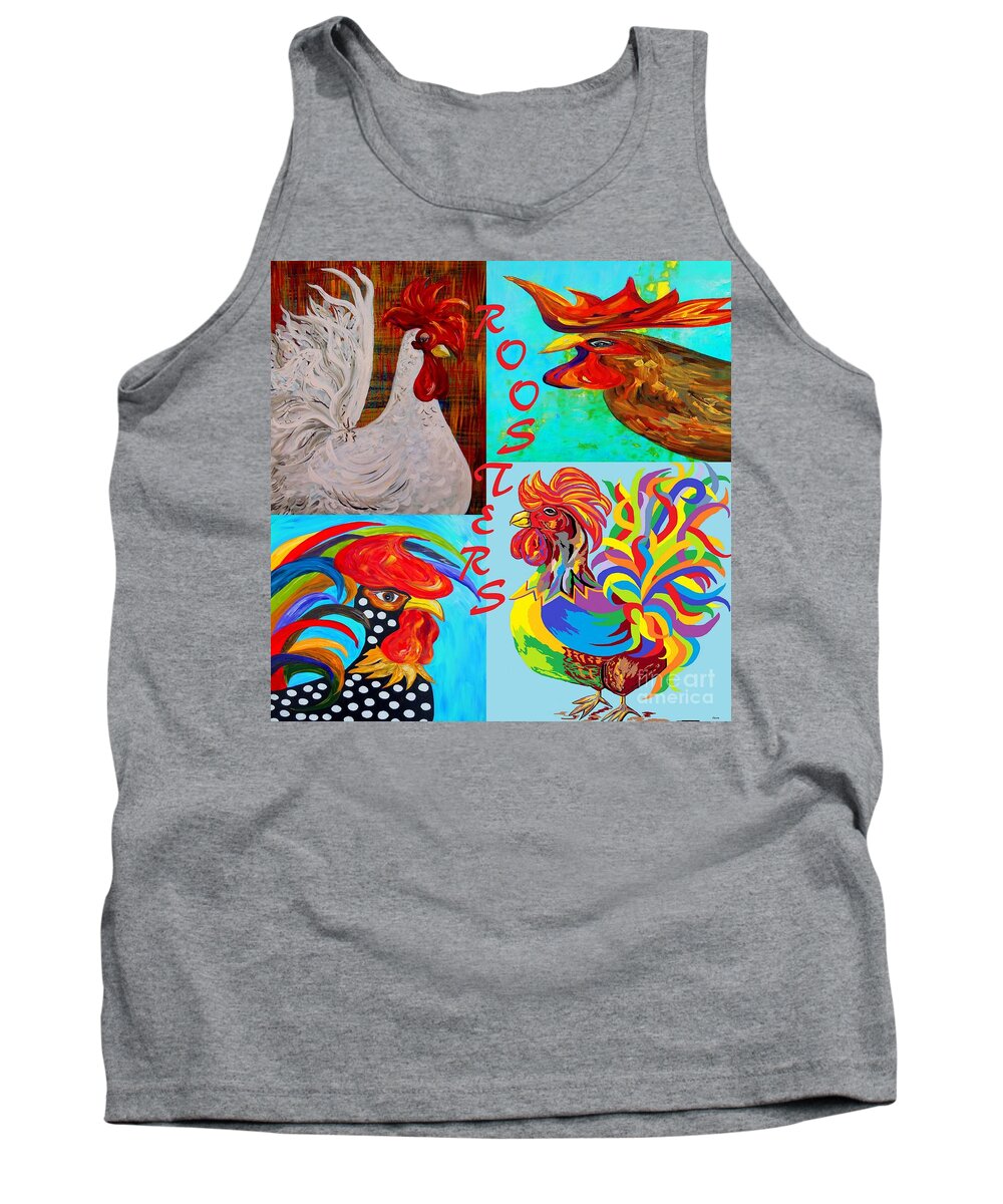 Rooster Tank Top featuring the painting Rooster Menagerie by Eloise Schneider Mote