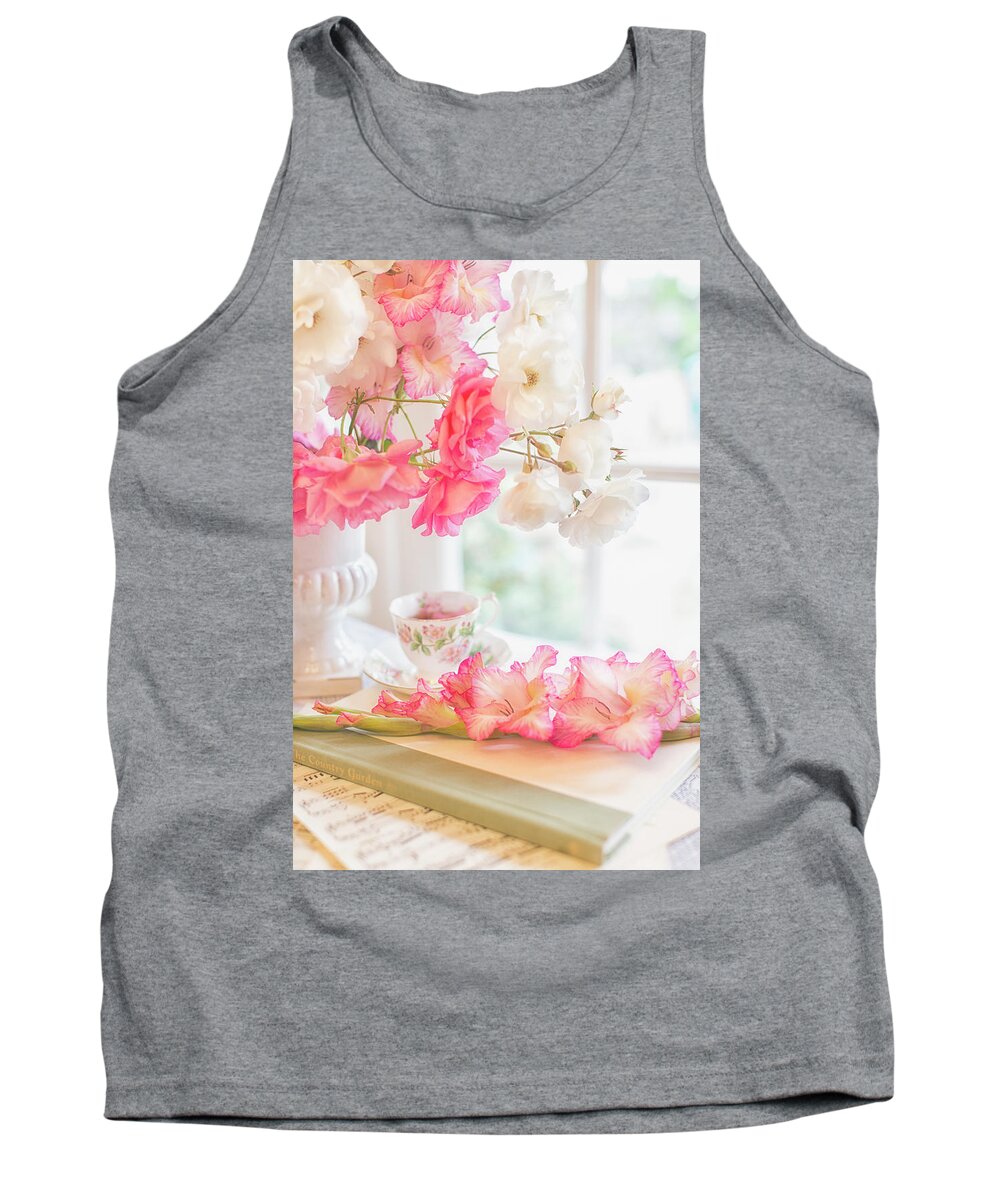Flowers Tank Top featuring the photograph Roses and Gladiolus in Morning Light by Susan Gary
