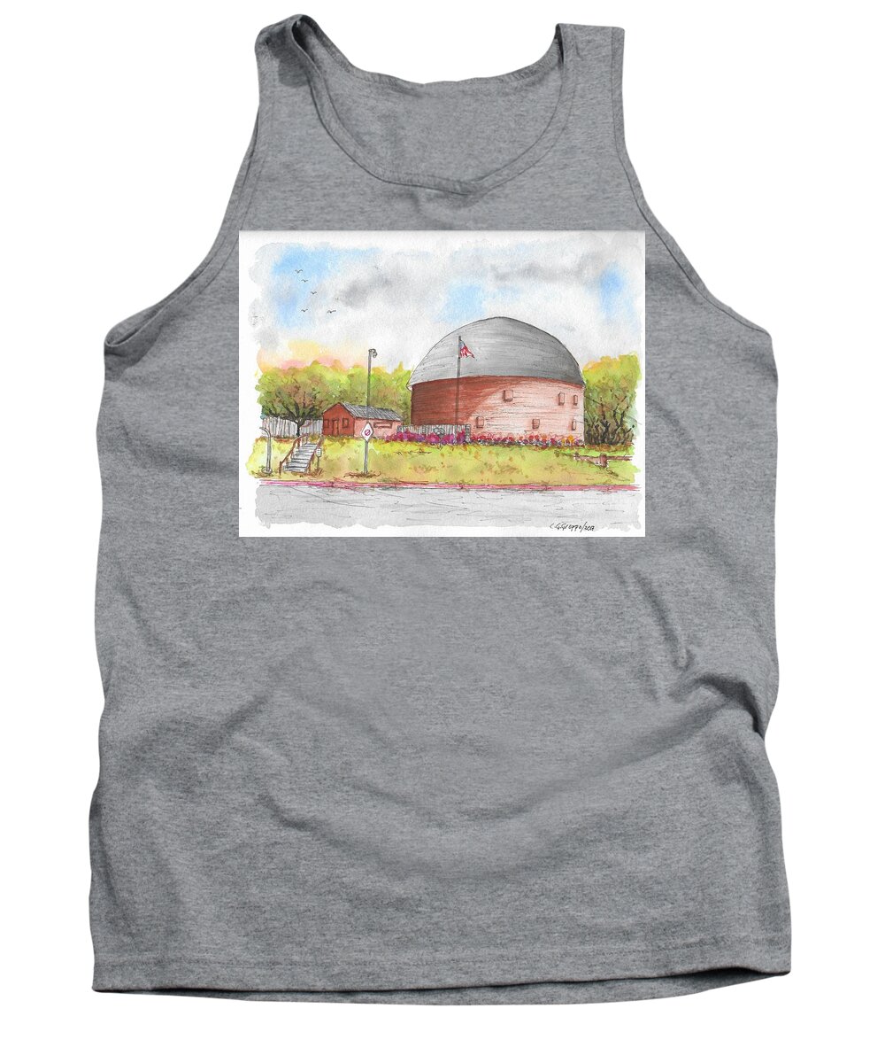 Barn Tank Top featuring the painting Round Barn in Route 66, Arcadia, Oklahoma by Carlos G Groppa