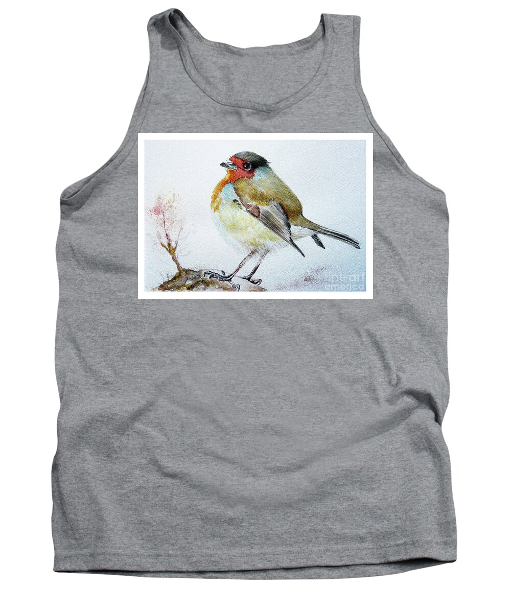 Robin Tank Top featuring the painting Sad robin by Jasna Dragun