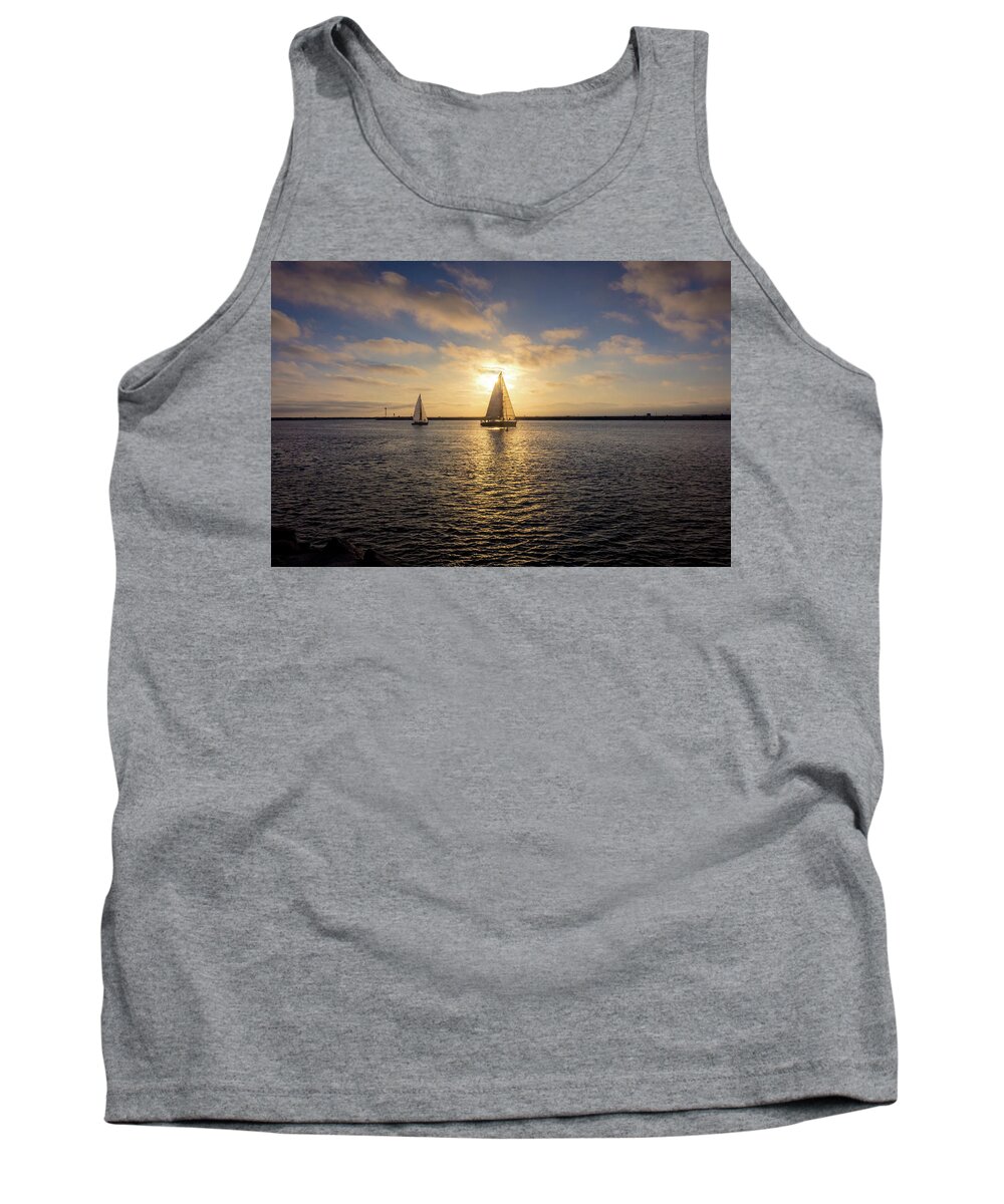 Ballona Creek Tank Top featuring the photograph Sailboats at Sunset by Andy Konieczny