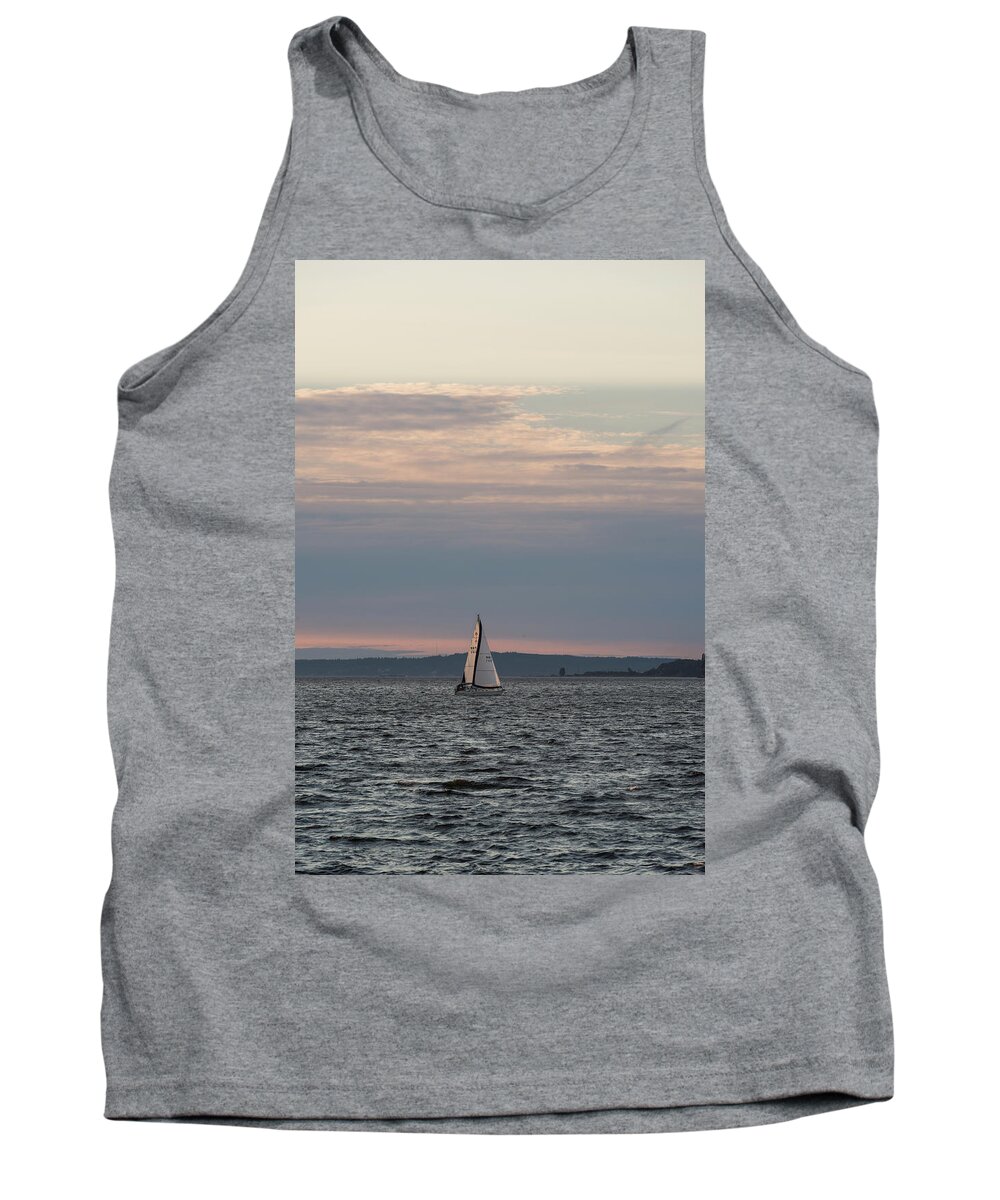 Sunset Tank Top featuring the digital art Sailing in the Puget Sound by Michael Lee